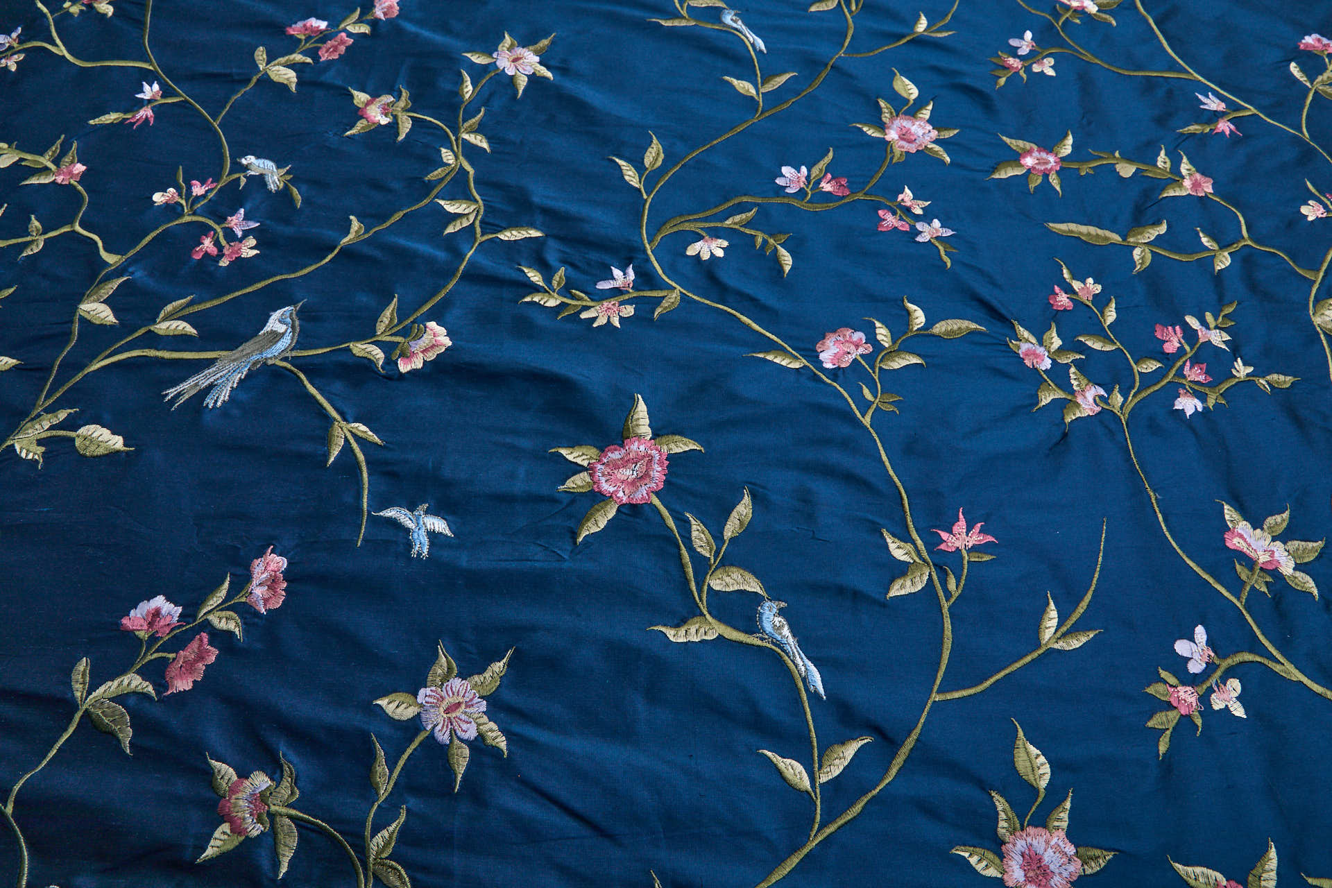 Bird Embroidery - Dark Blue fabric, image 7 of 11