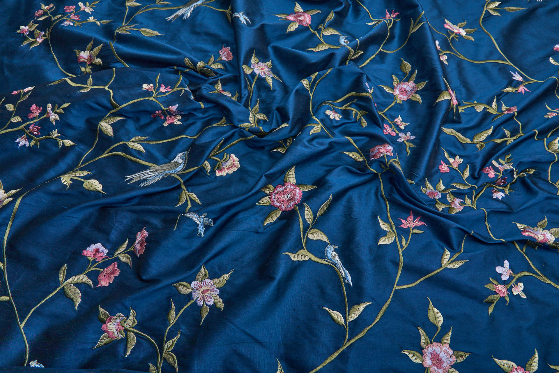 Bird Embroidery - Dark Blue fabric, image 9 of 11