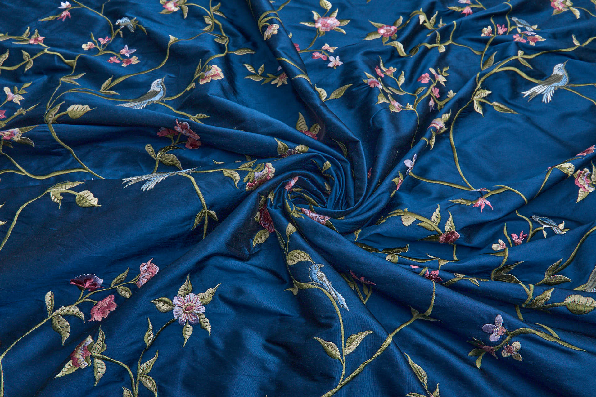 Bird Embroidery - Dark Blue fabric, image 10 of 11