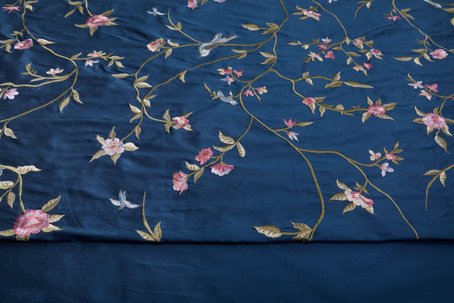 Bird Embroidery - Dark Blue fabric, image 6 of 11