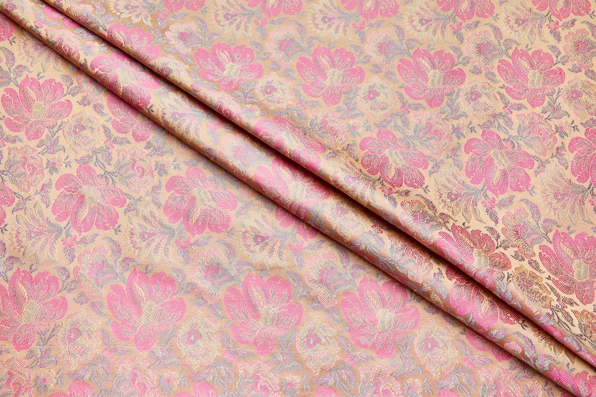 Soft Banaras Brocade - Peach, Pinks and Sand fabric, image 3 of 9