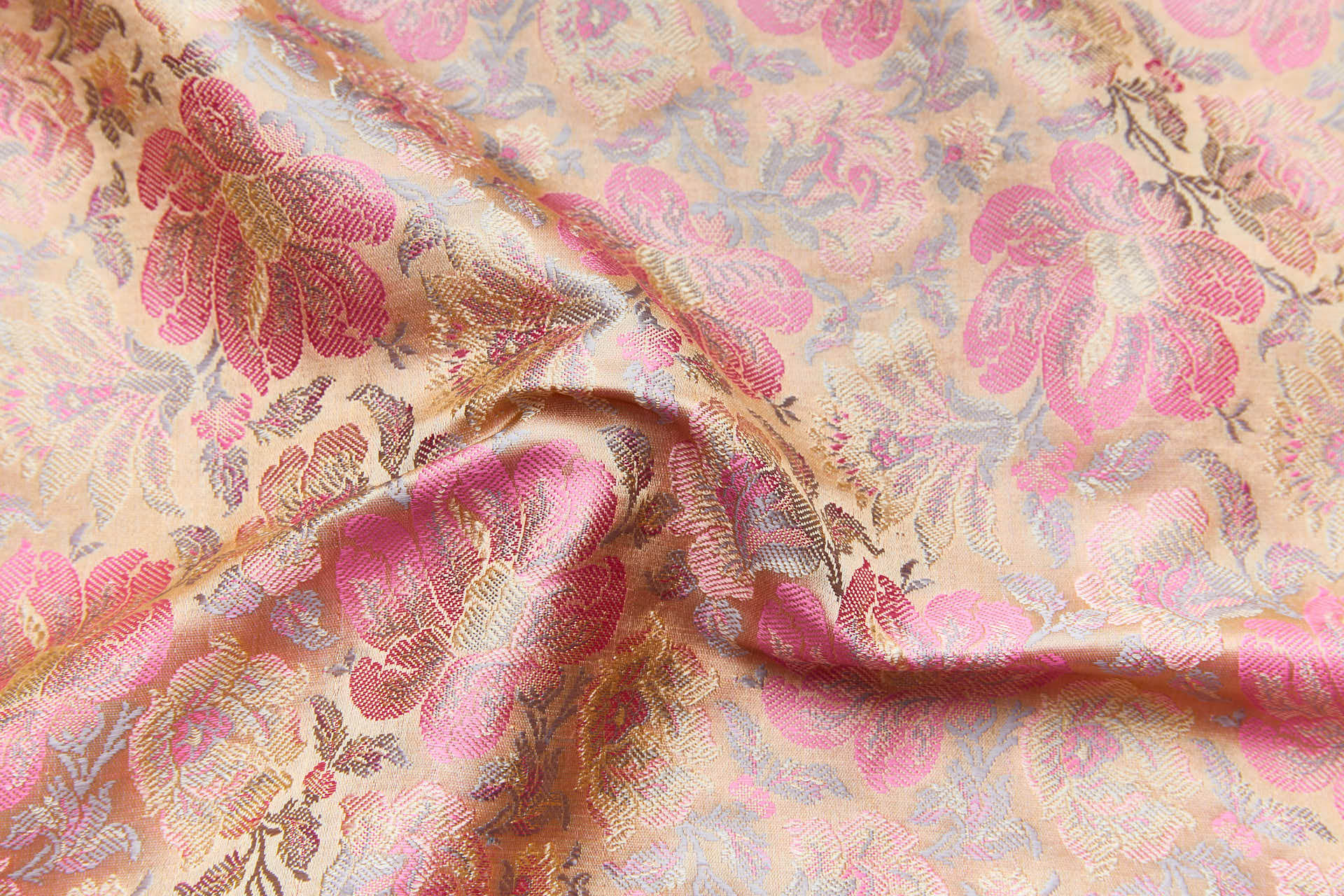 Soft Banaras Brocade - Peach, Pinks and Sand fabric, image 2 of 9