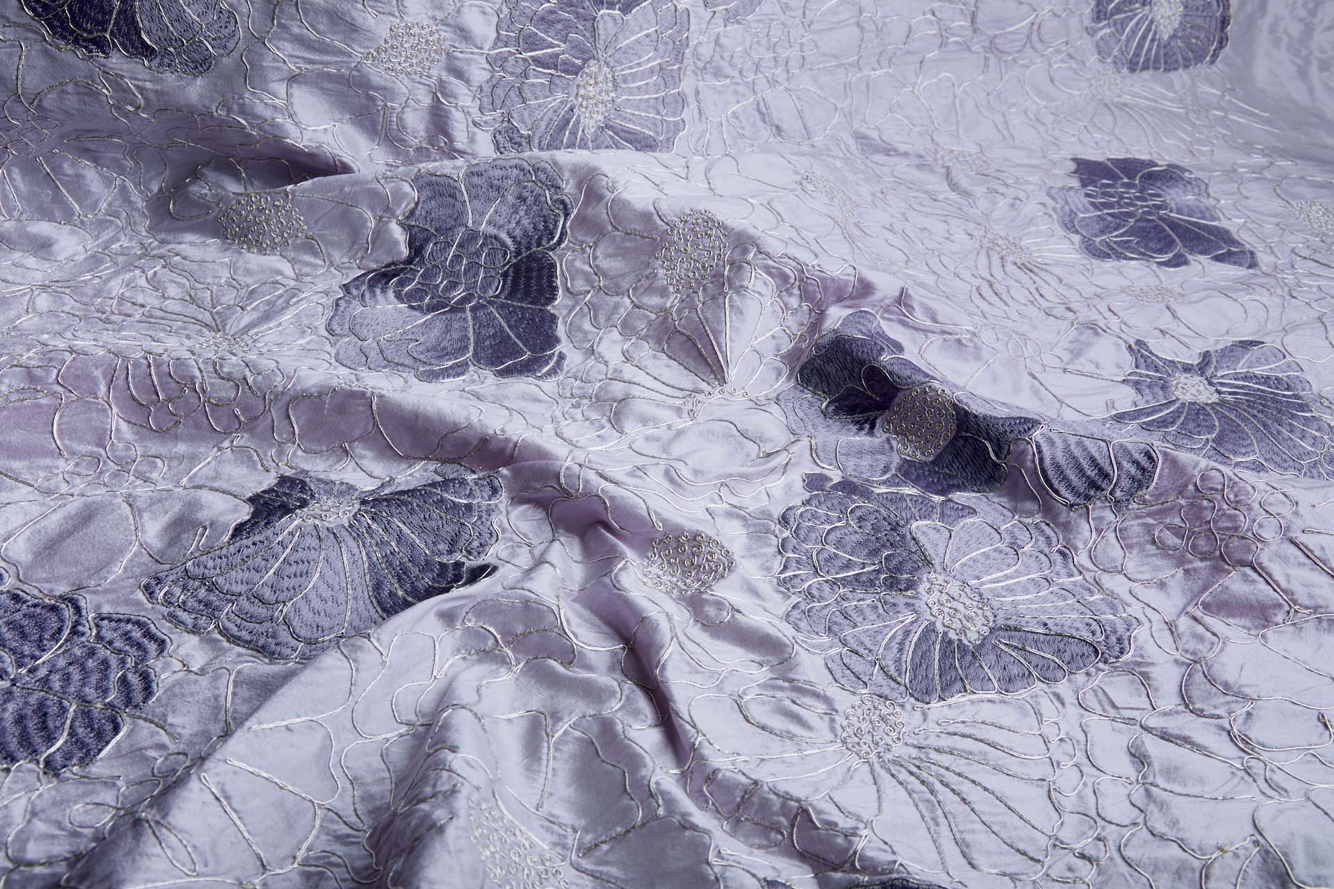 Corded Flower Embroidery - Lilac fabric