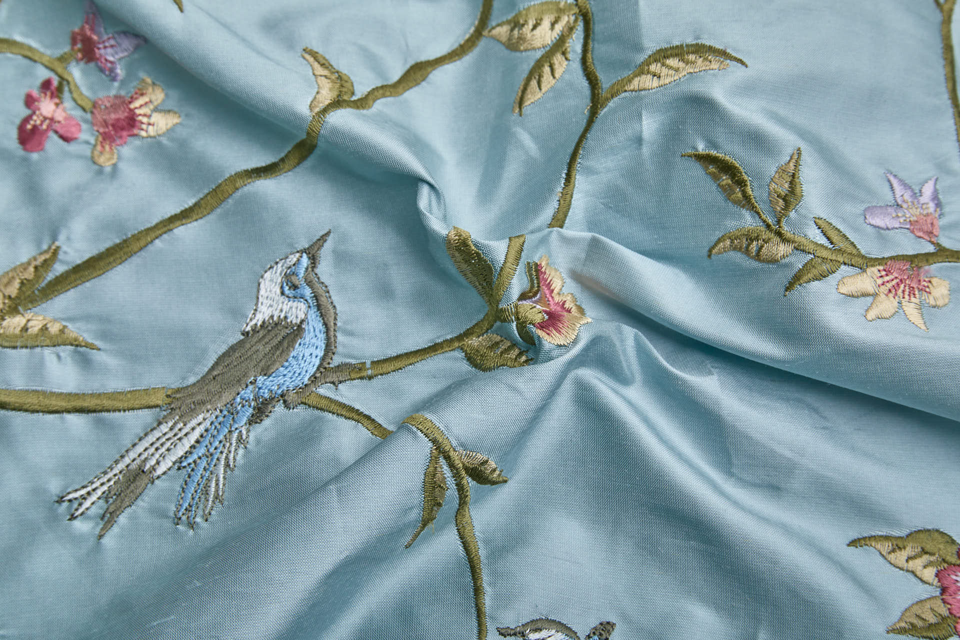 Bird Embroidery - Pale Blue fabric