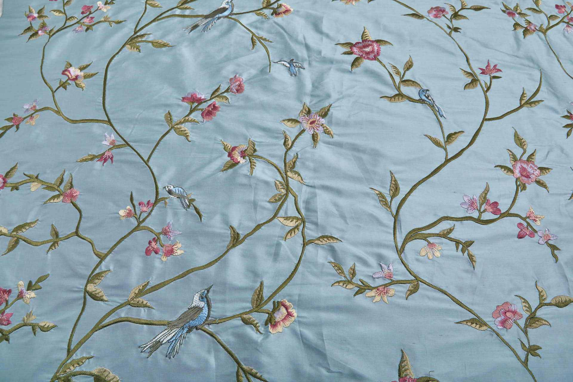 Bird Embroidery - Pale Blue fabric, image 2 of 9
