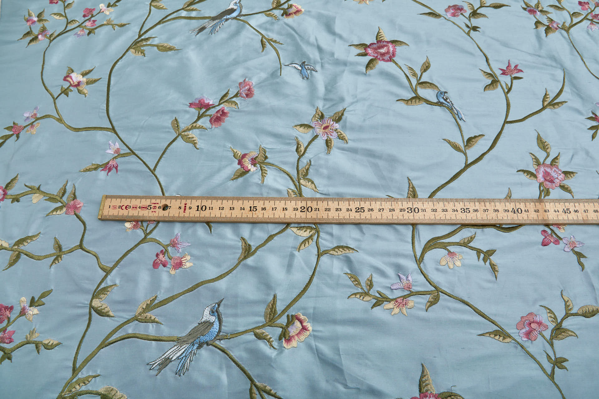 Bird Embroidery - Pale Blue fabric, image 3 of 9