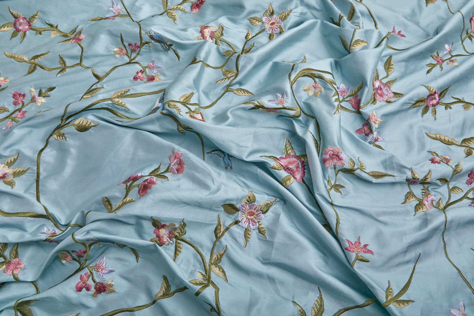 Bird Embroidery - Pale Blue fabric, image 4 of 9