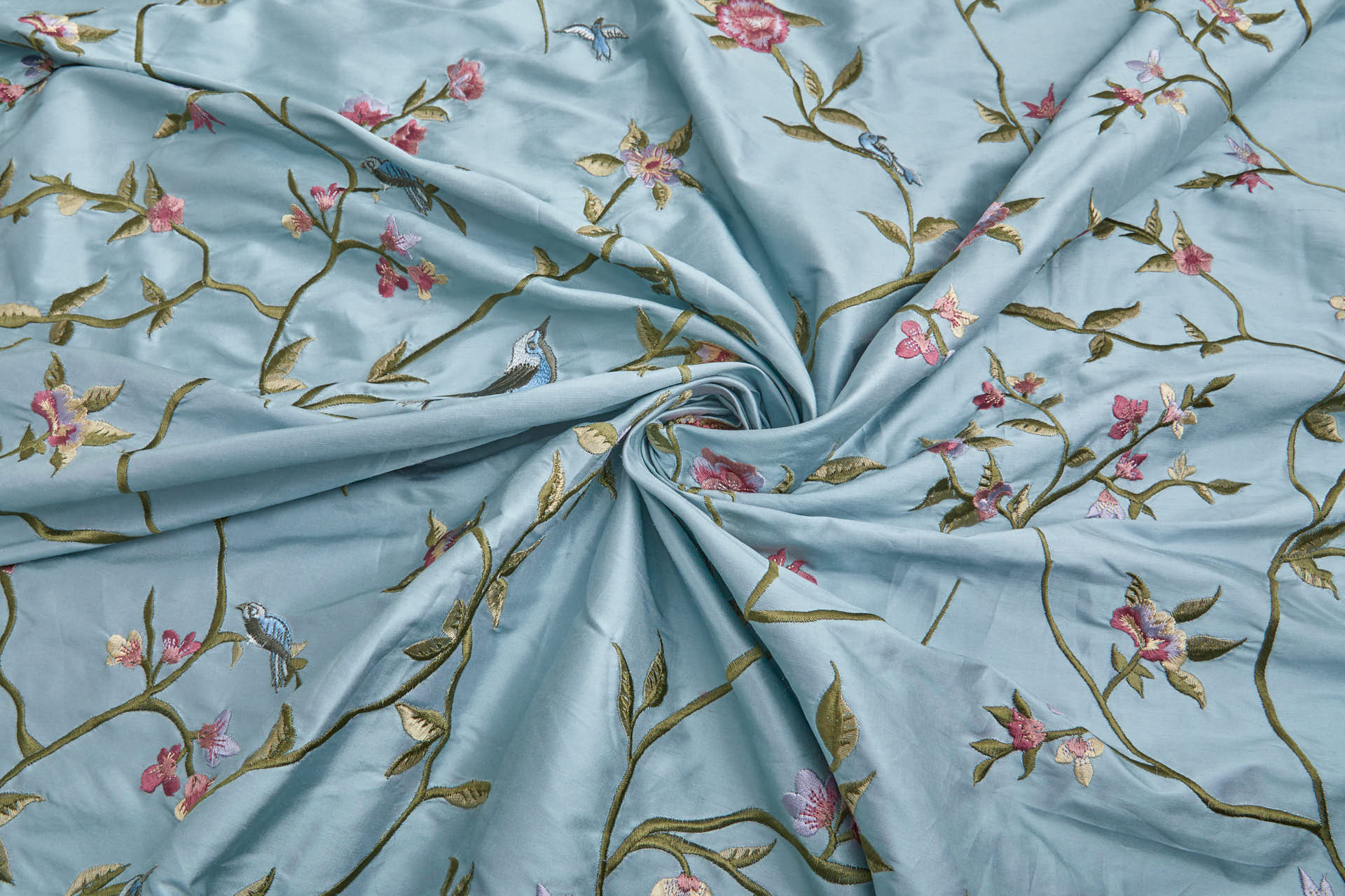 Bird Embroidery - Pale Blue fabric, image 5 of 9
