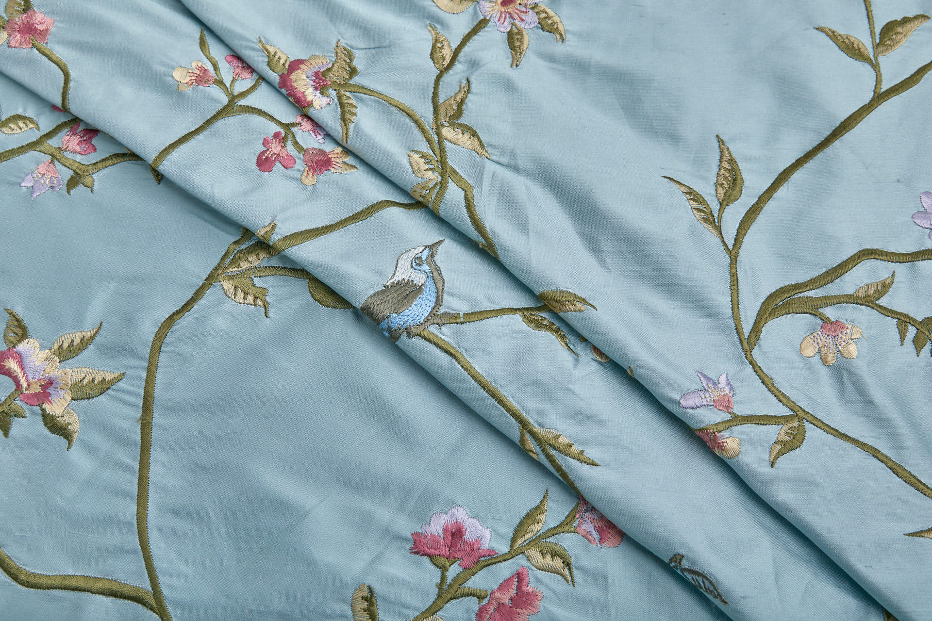 Bird Embroidery - Pale Blue fabric, image 6 of 9