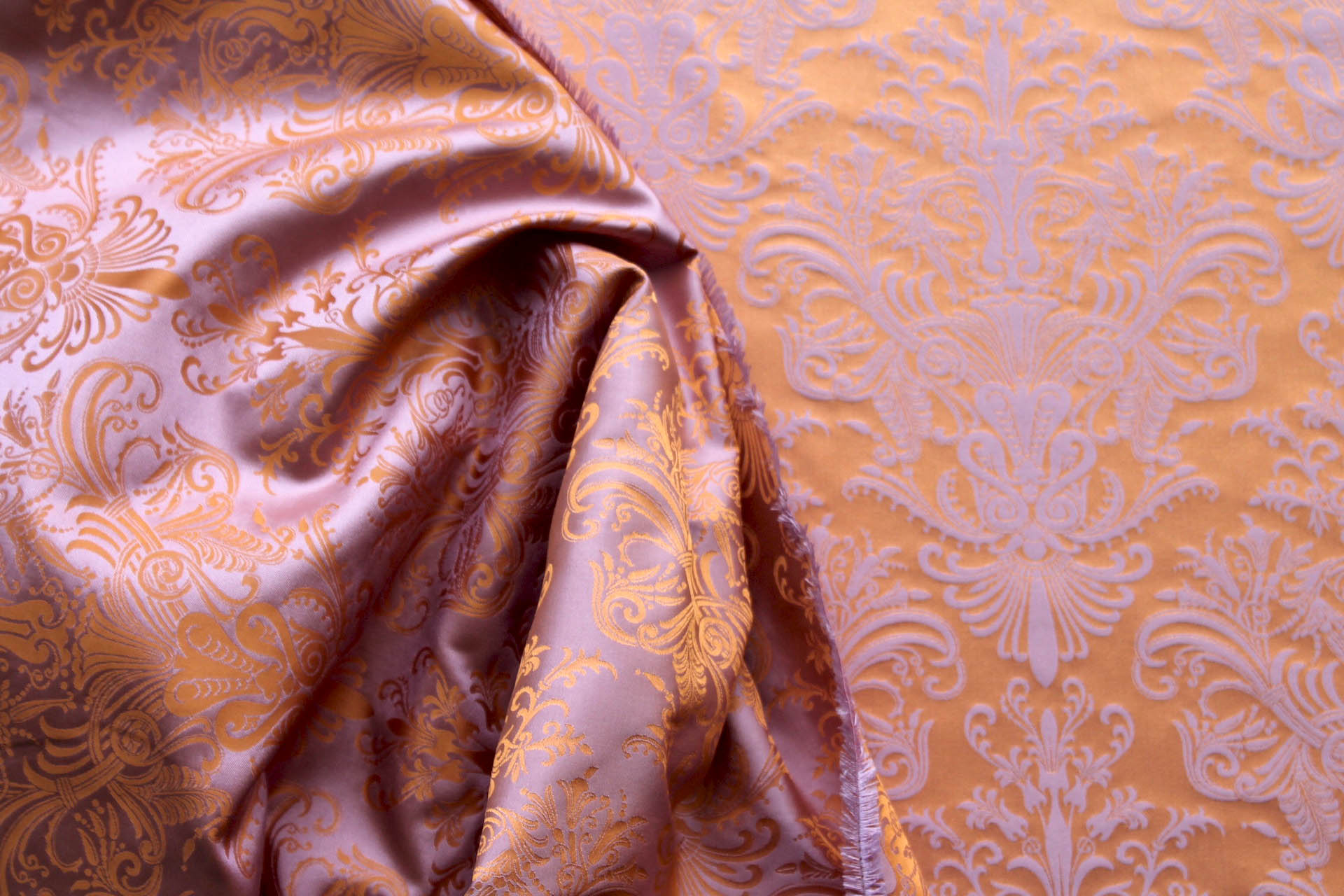 Rococo Brocade - Orange/ Lilac fabric, image 7 of 8