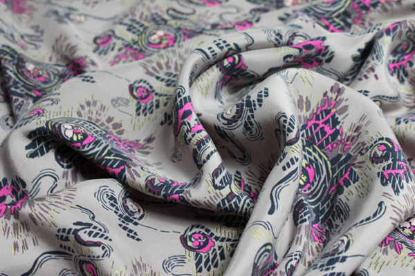 Printed Silk Fuji - Brown/ Pink fabric, image 3 of 4