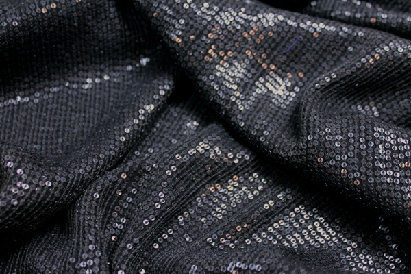 Micro Sequin On Silk Chiffon - Black fabric, image 4 of 5