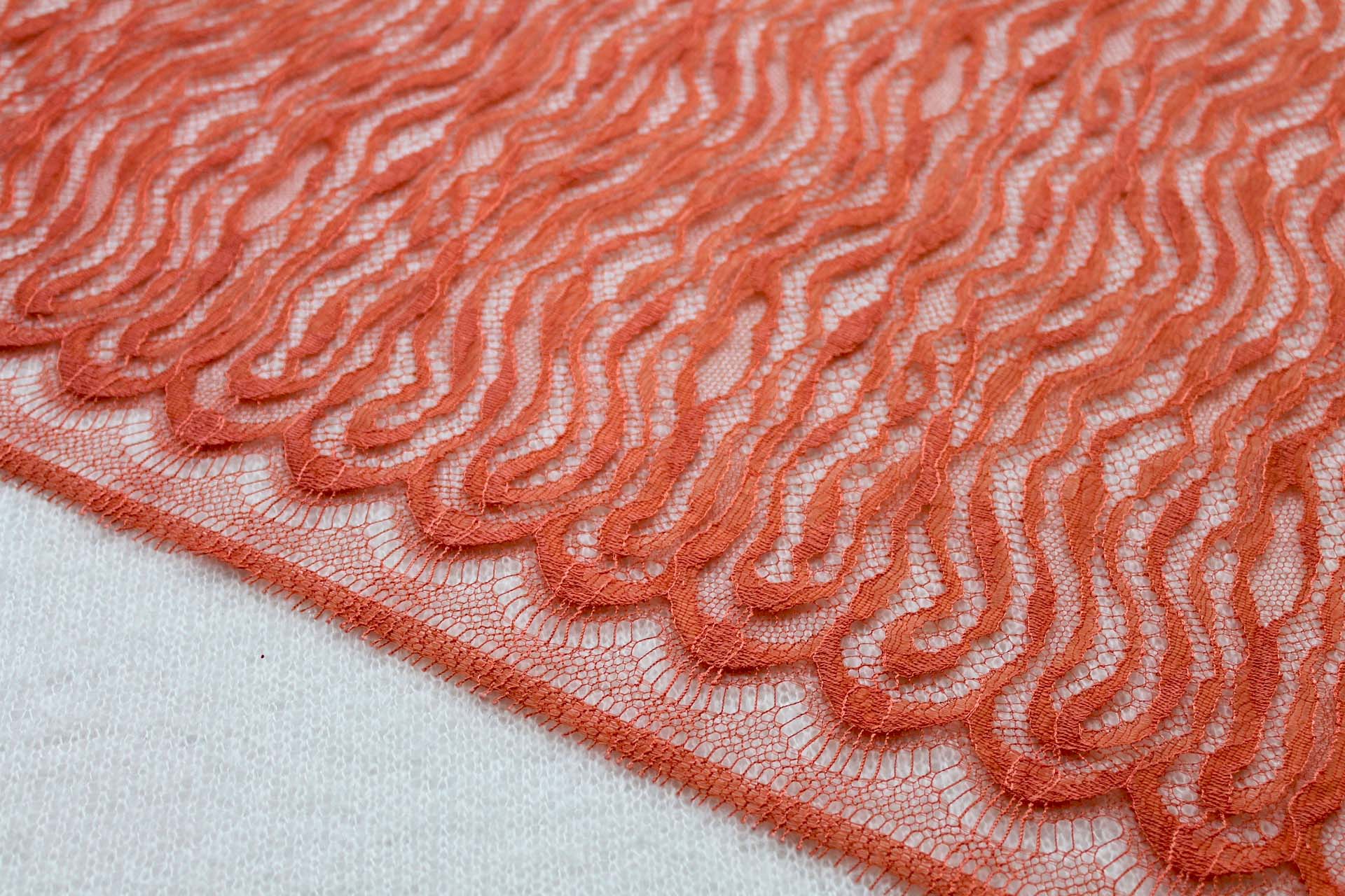 Orange French Squiggle Lace fabric, image 2 of 5