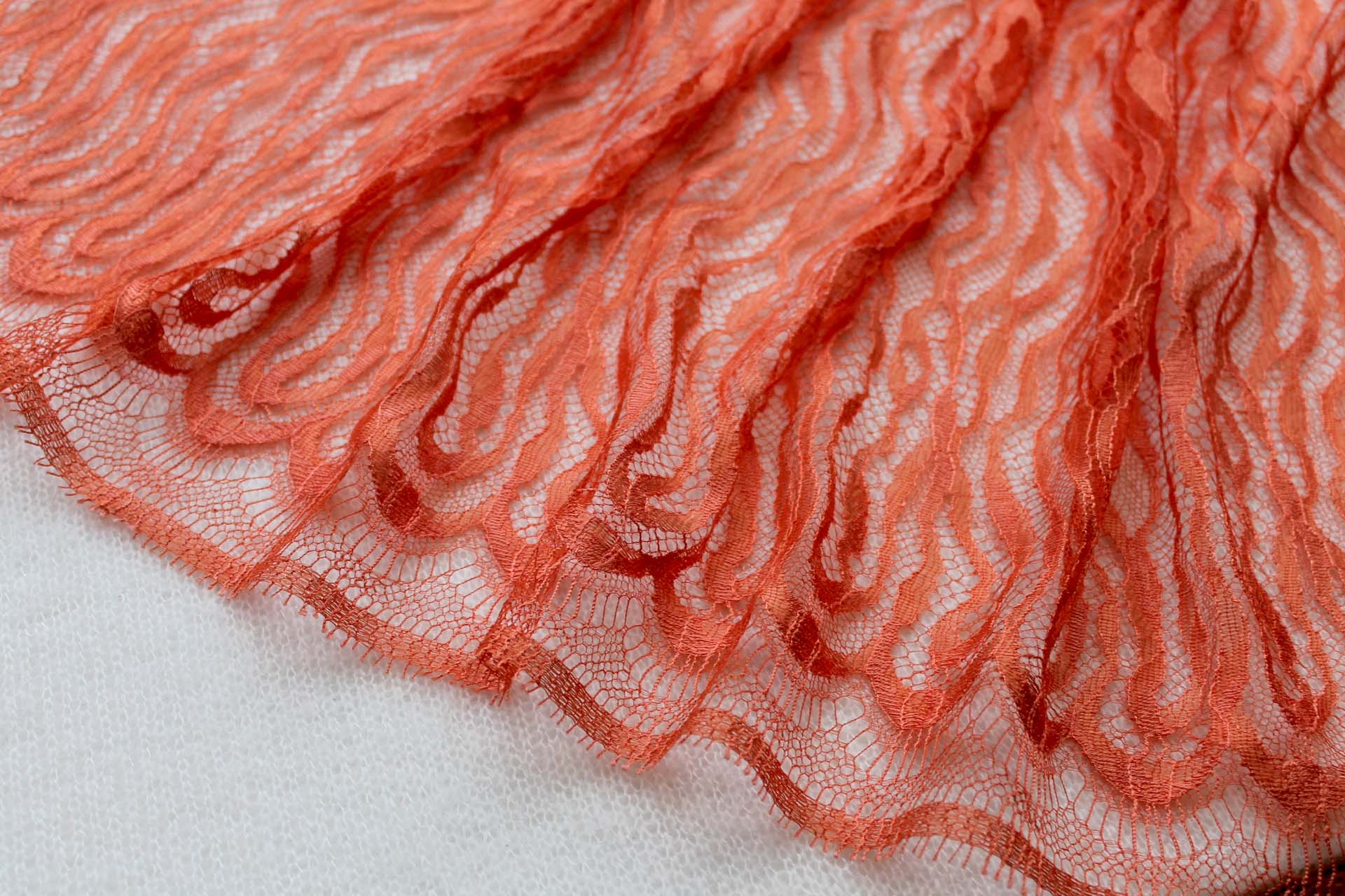 Orange French Squiggle Lace fabric