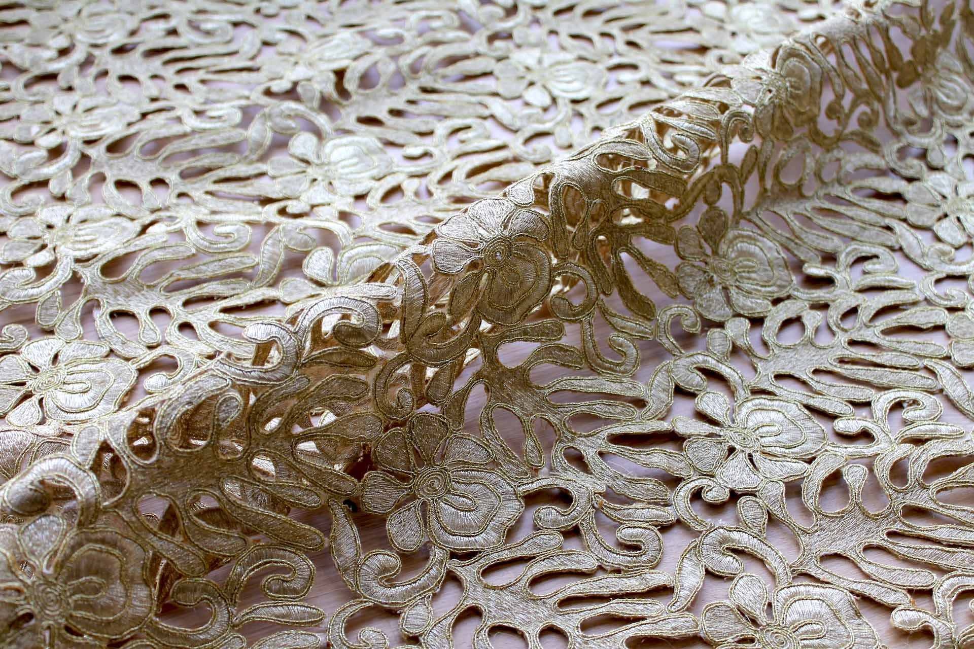 Gold Embroidered Cut Out Fabric, image 4 of 6