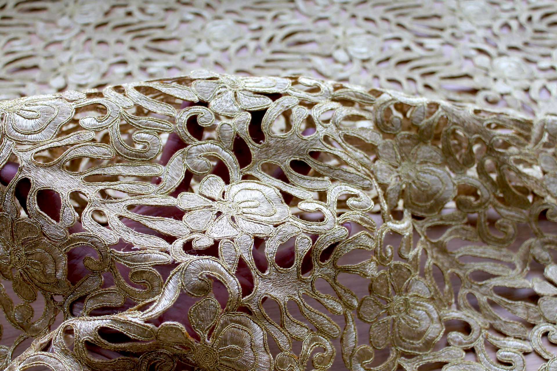 Gold Embroidered Cut Out Fabric, image 5 of 6