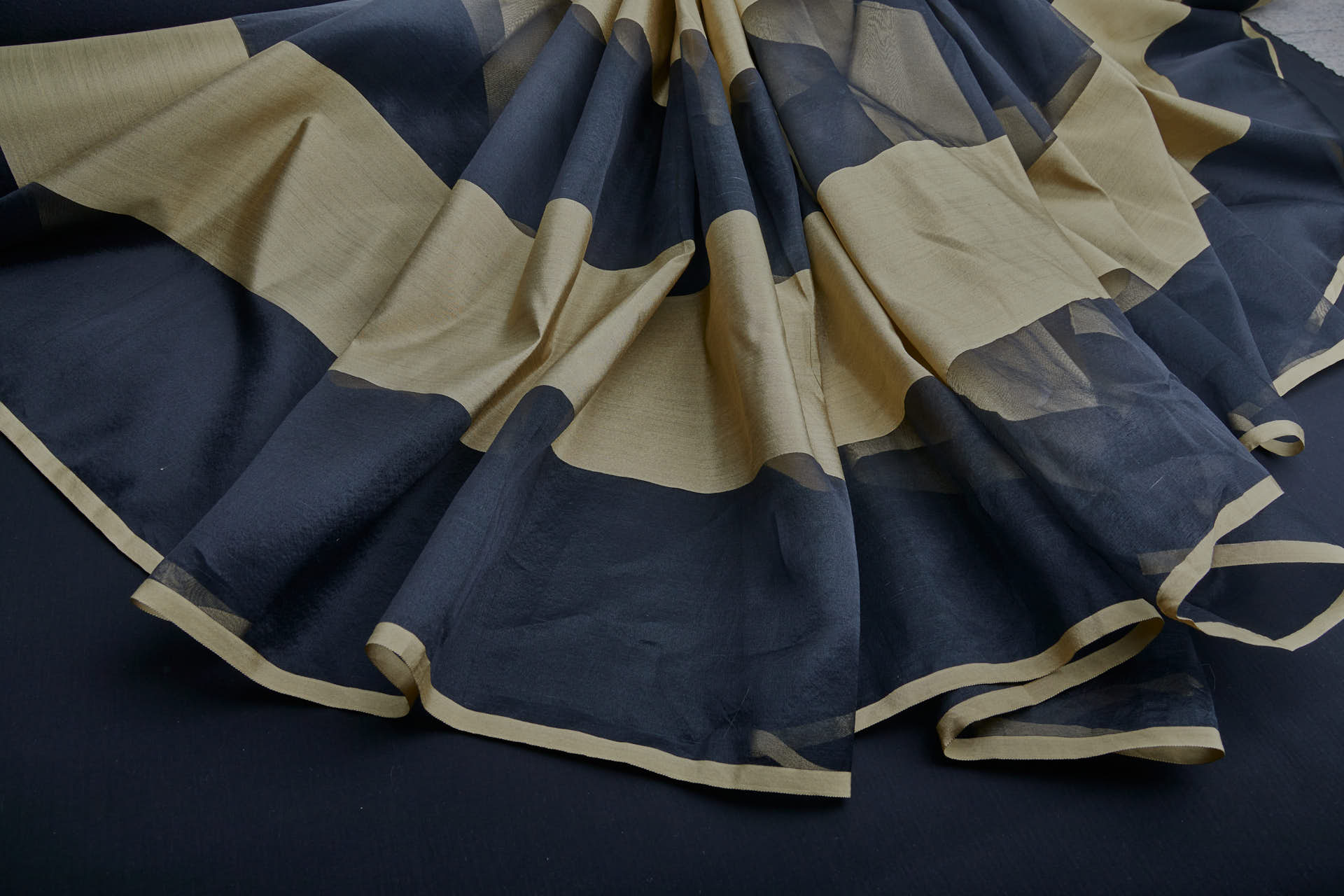Wide Satin Stripe Silk Organza - Black and Gold fabric, image 2 of 6