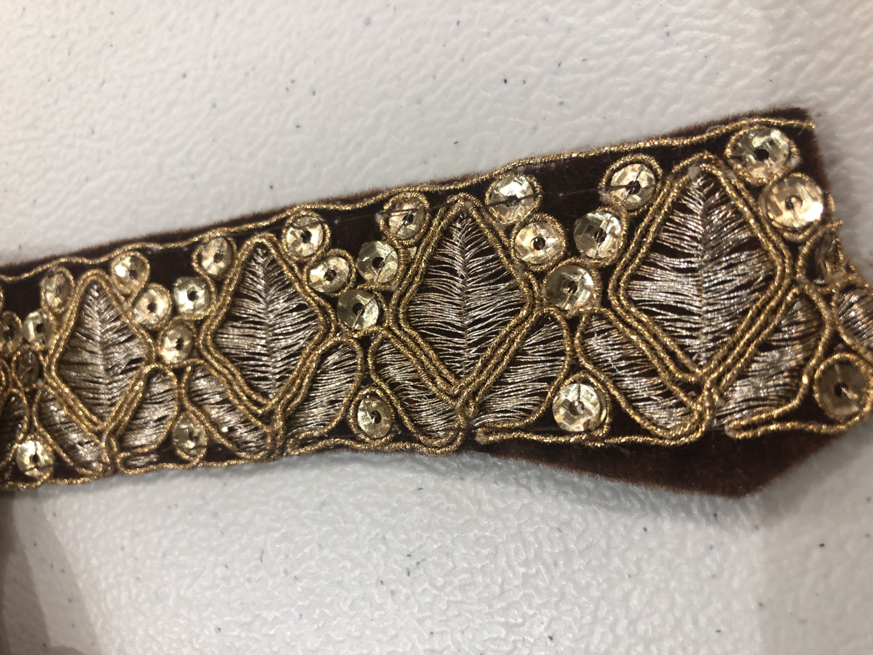 Geometric Flower Bud Motif Trim - Gold on Brown, image 2 of 6