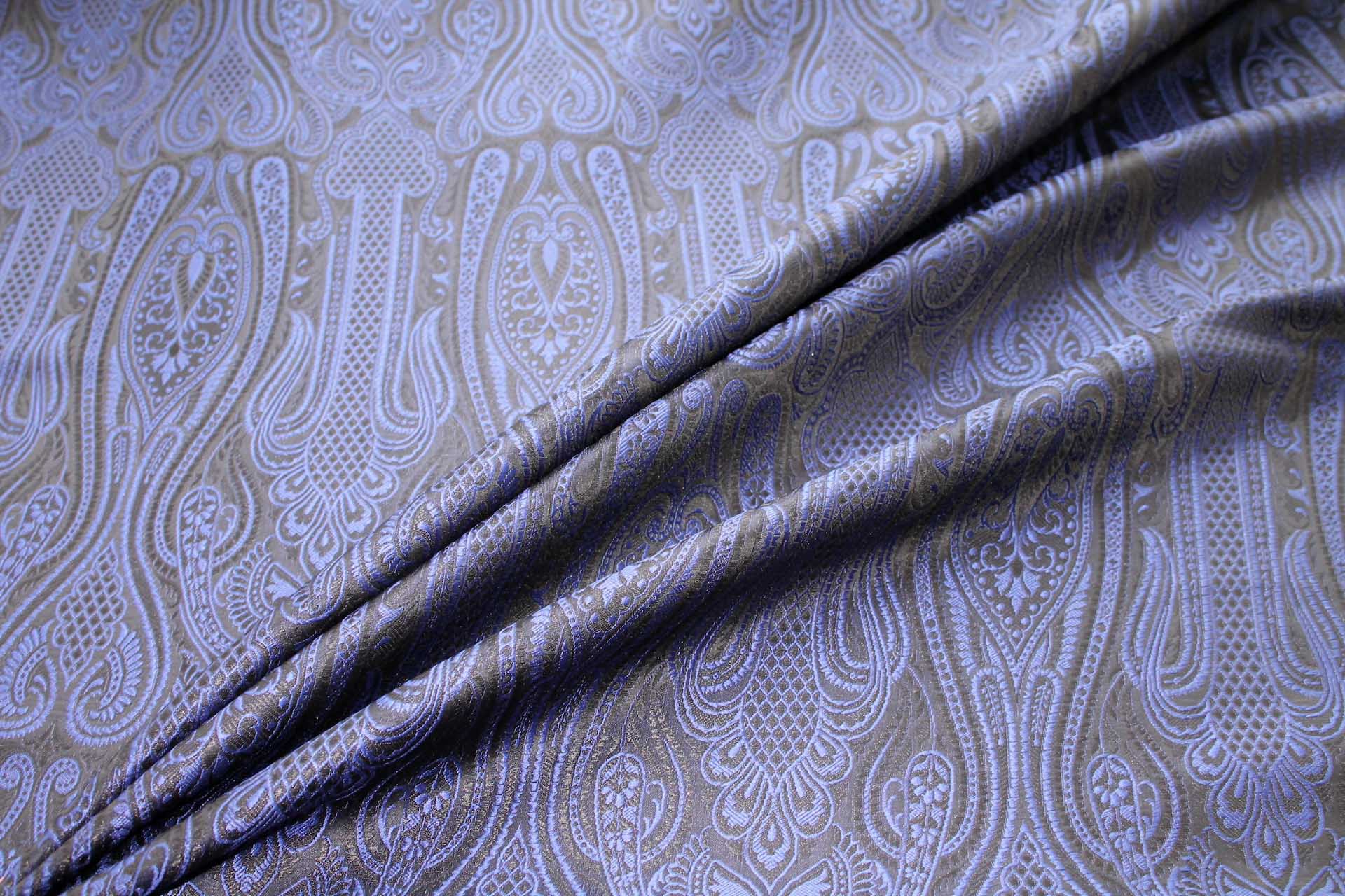 Banaras Brocade - Navy, Royal Blue & Black fabric, image 4 of 7