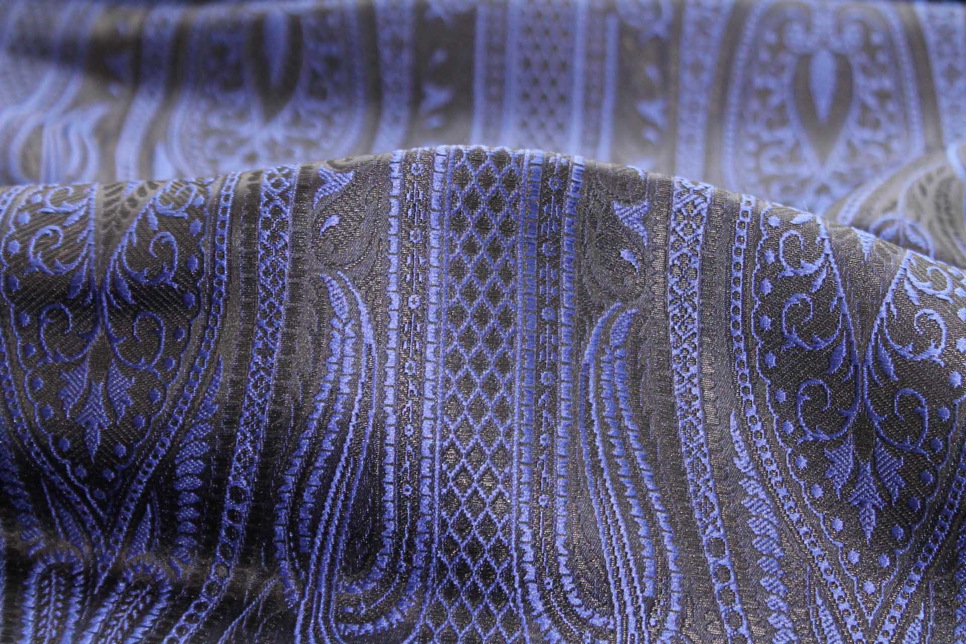 Banaras Brocade - Navy, Royal Blue & Black fabric, image 5 of 7