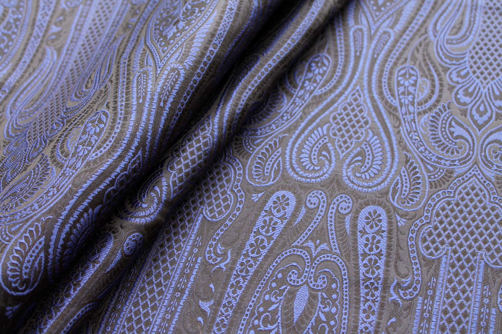 Banaras Brocade - Navy, Royal Blue & Black fabric, image 6 of 7