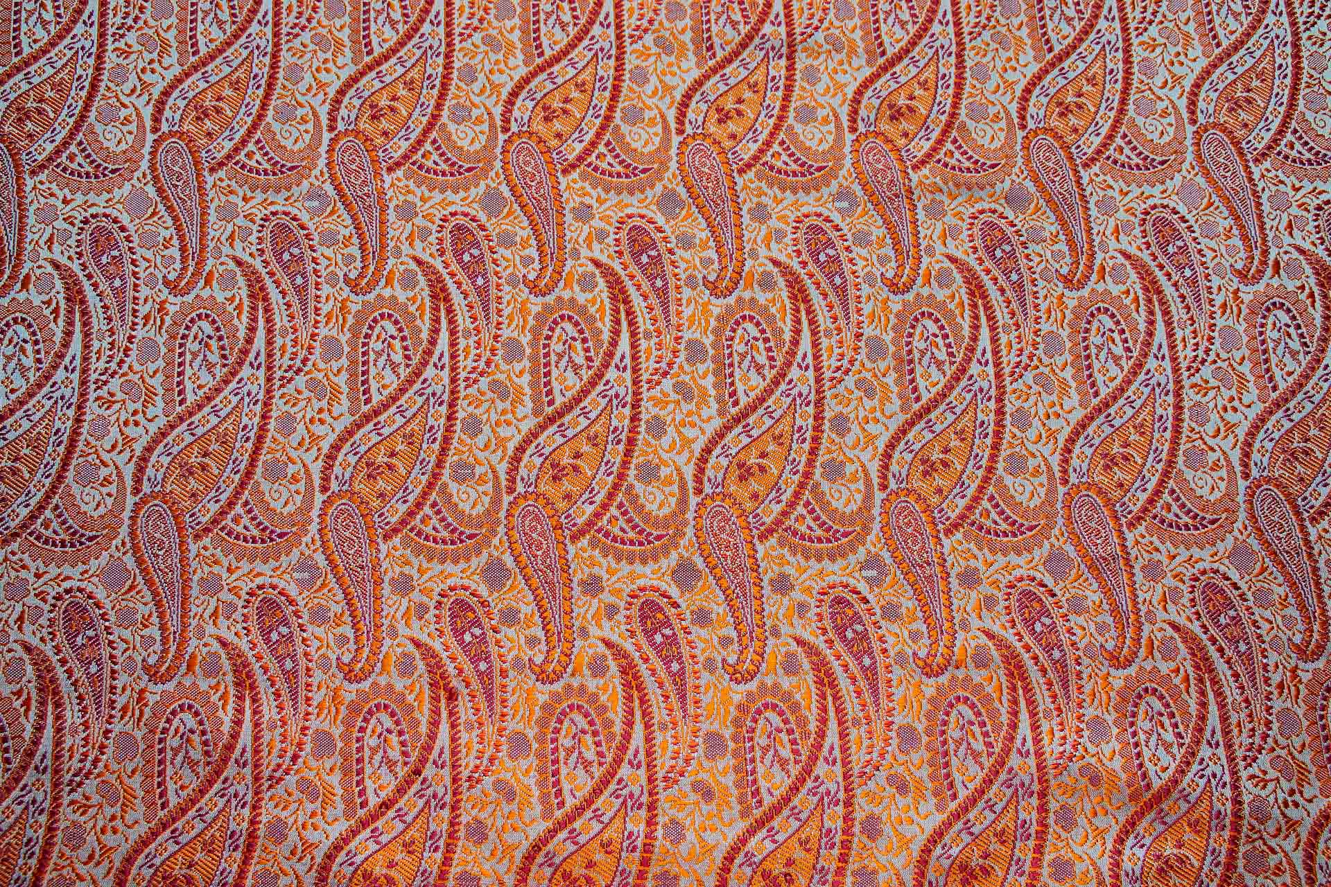 Banaras Brocade - Minty Green & Orange fabric, image 6 of 9