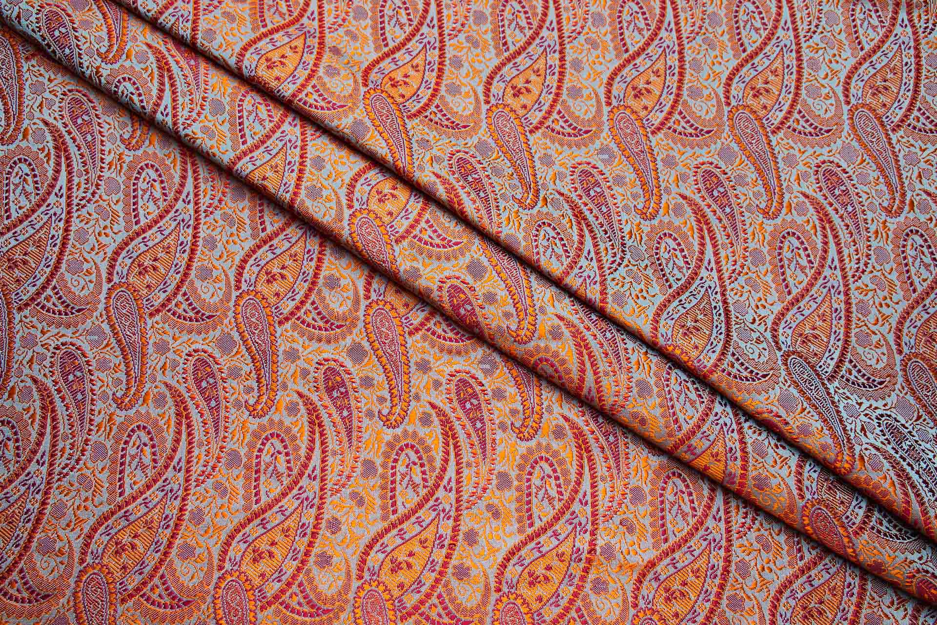 Banaras Brocade - Minty Green & Orange fabric, image 3 of 9