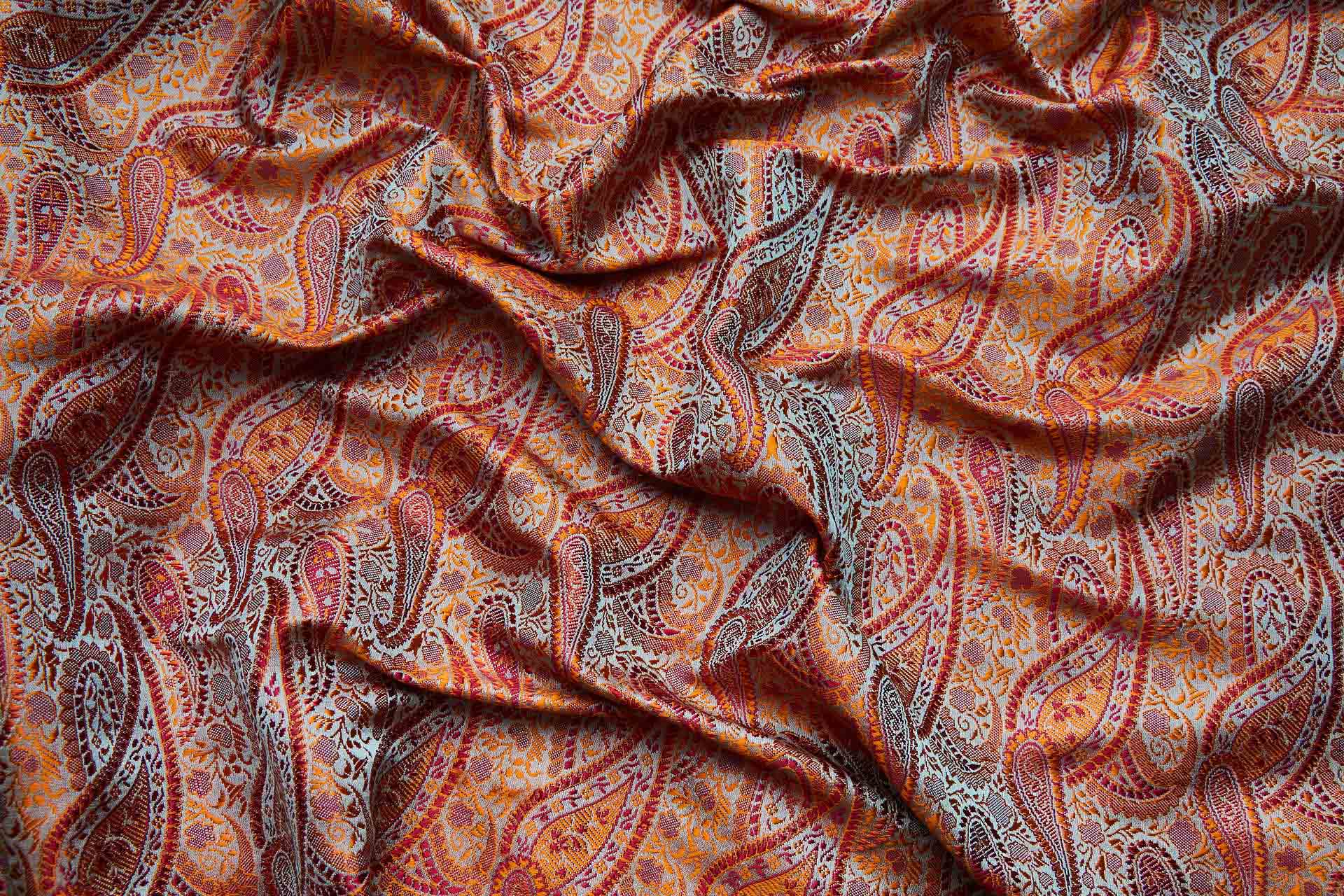 Banaras Brocade - Minty Green & Orange fabric, image 7 of 9