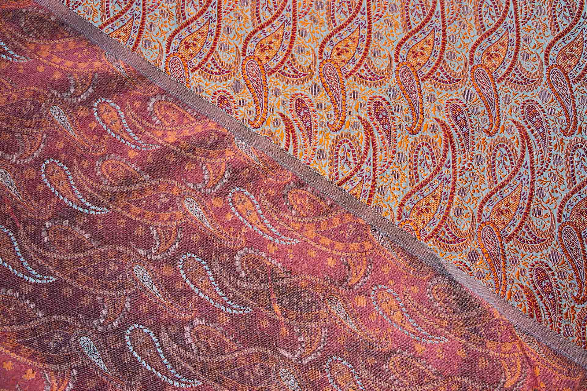 Banaras Brocade - Minty Green & Orange fabric, image 4 of 9