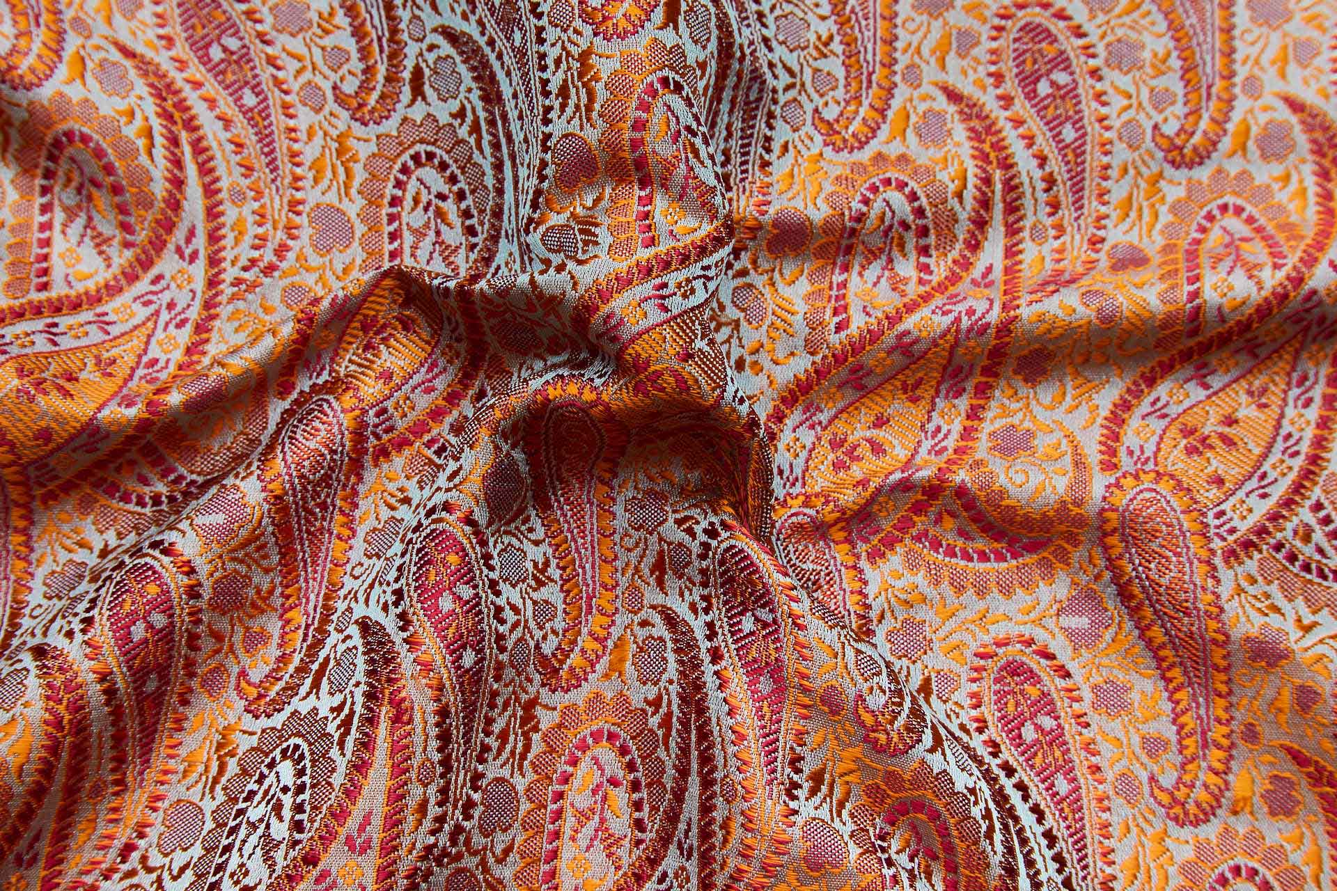 Banaras Brocade - Minty Green & Orange fabric, image 2 of 9
