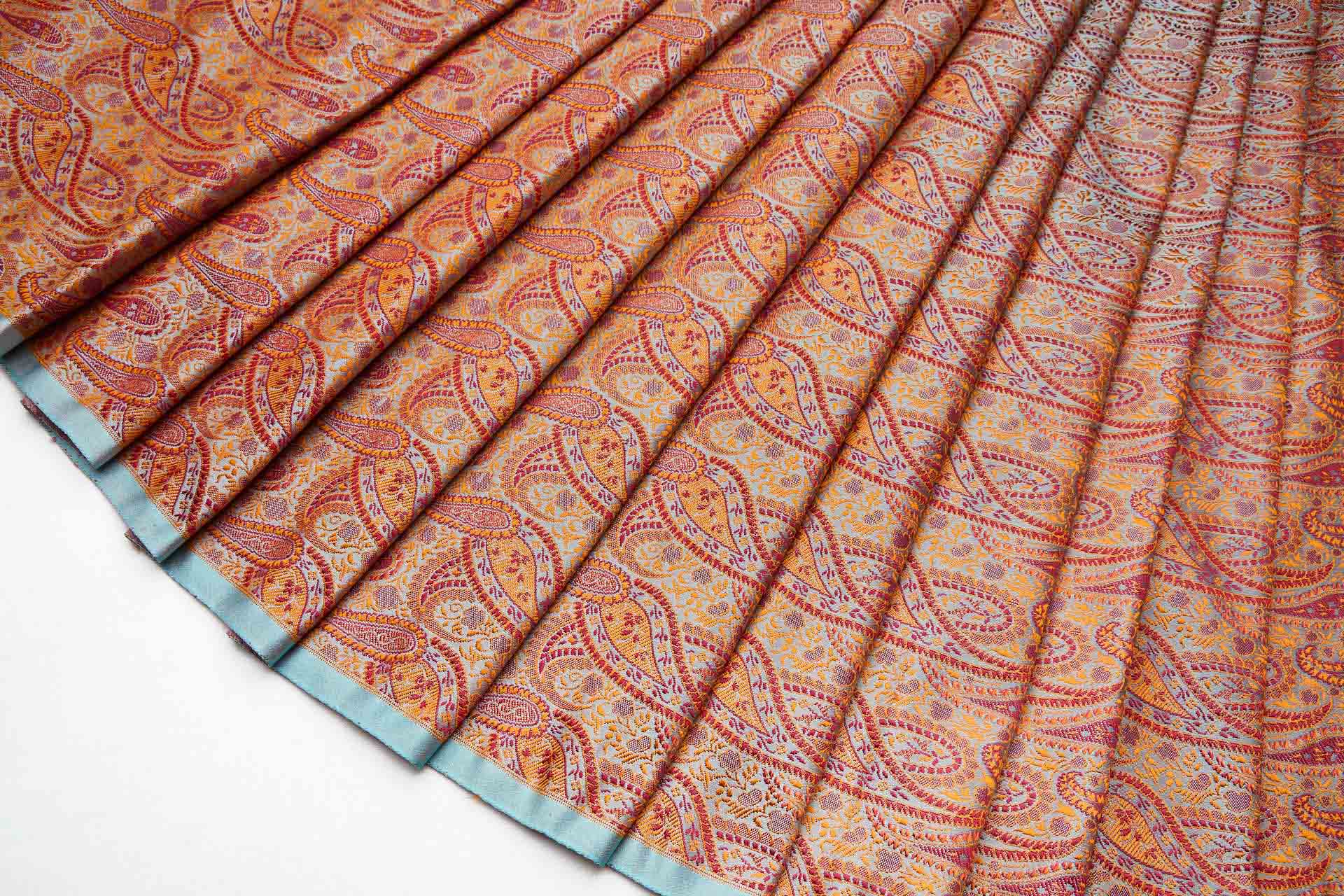 Banaras Brocade - Minty Green & Orange fabric