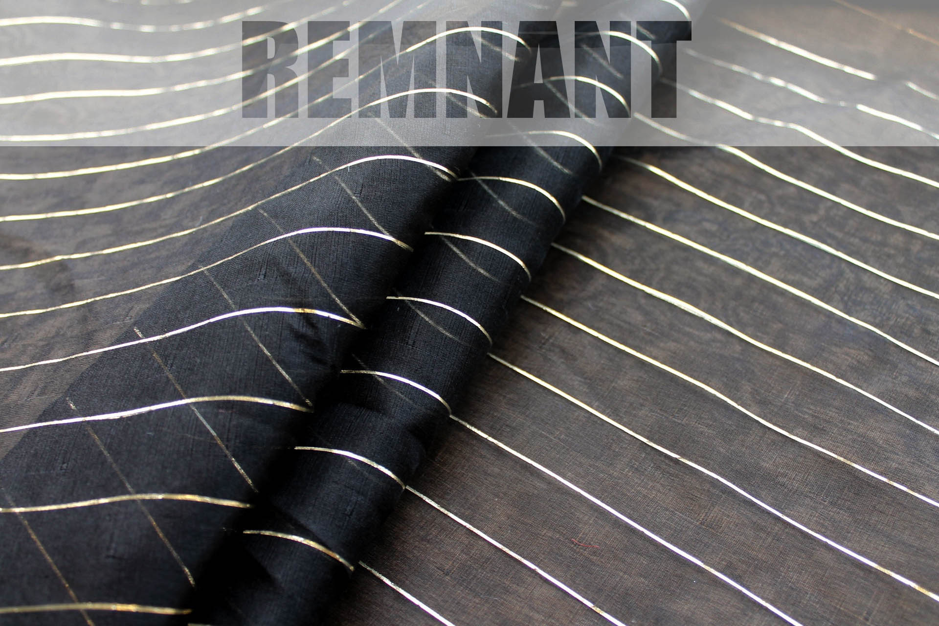 Double Layered Black Silk Organza with Gold Lurex Stripe - 1.1m Piece fabric