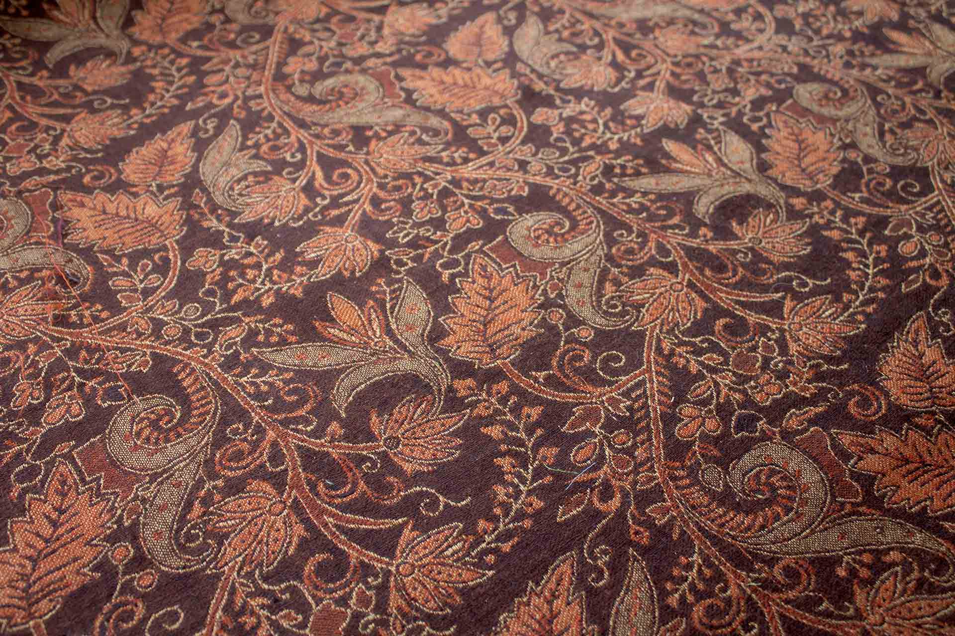 Brown, Beige and Orange Leaf Pattern Wool Challis fabric, image 10 of 11