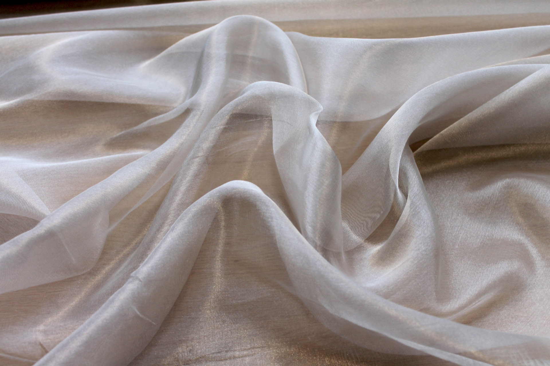 Silk Organza - Metallic Silver/Ivory fabric, image 2 of 5