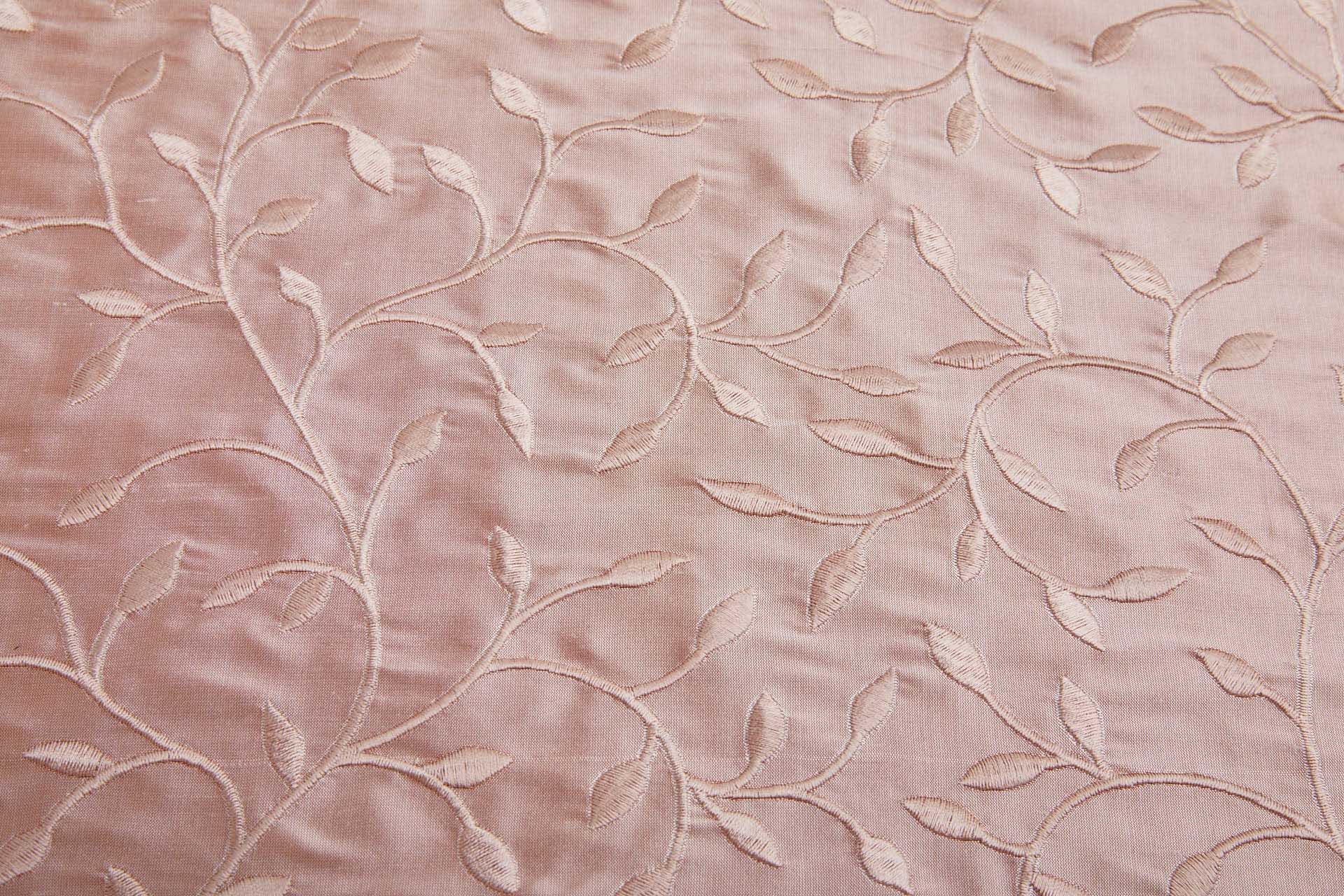 Embroidered Silk Dupion - Pink Leaves and Vines On Pink fabric, image 2 of 8