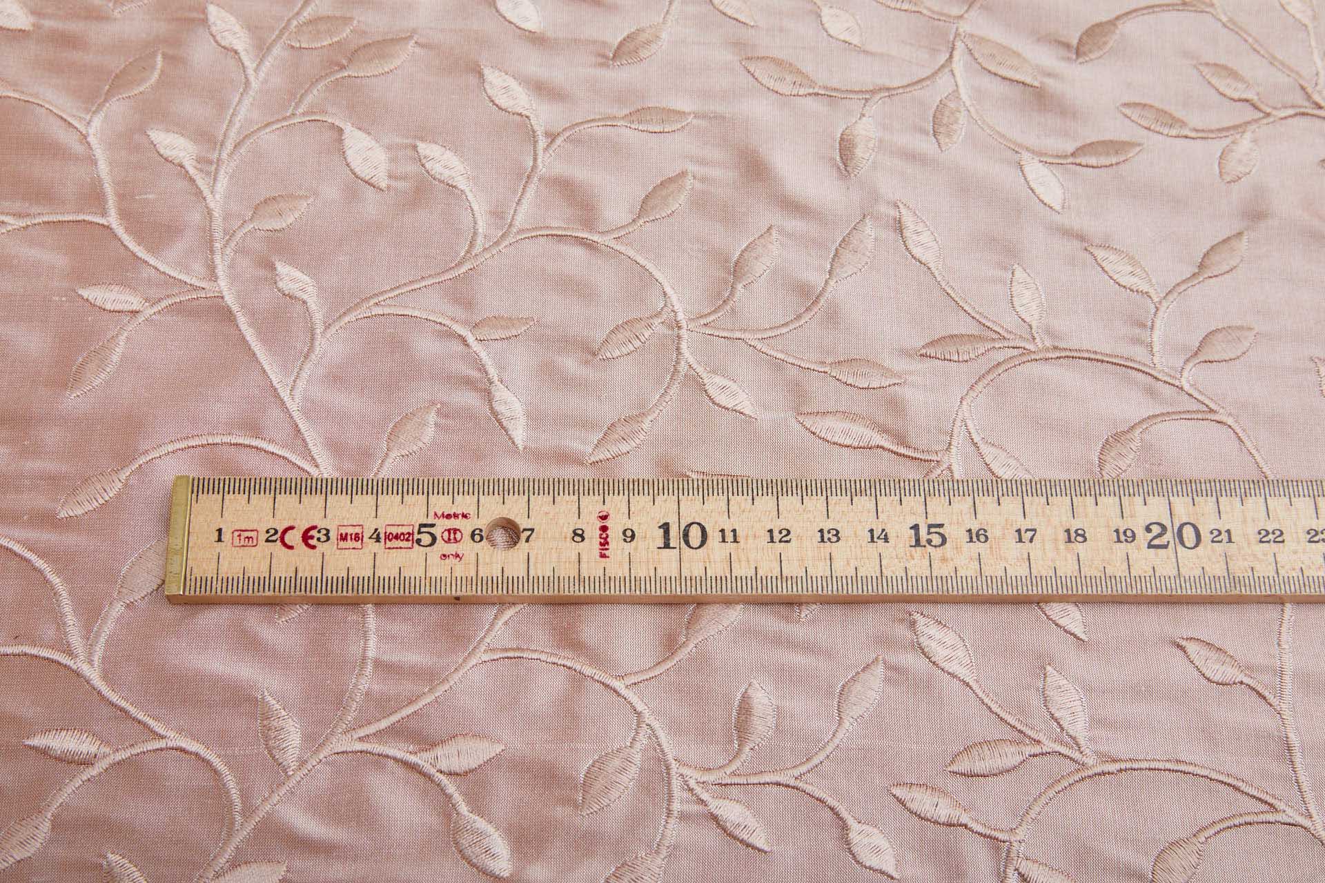 Embroidered Silk Dupion - Pink Leaves and Vines On Pink fabric, image 3 of 8