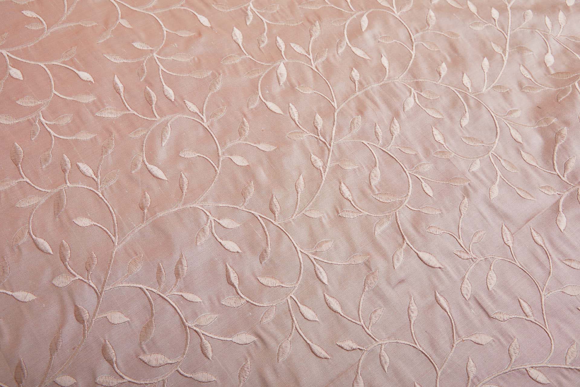 Embroidered Silk Dupion - Pink Leaves and Vines On Pink fabric, image 7 of 8