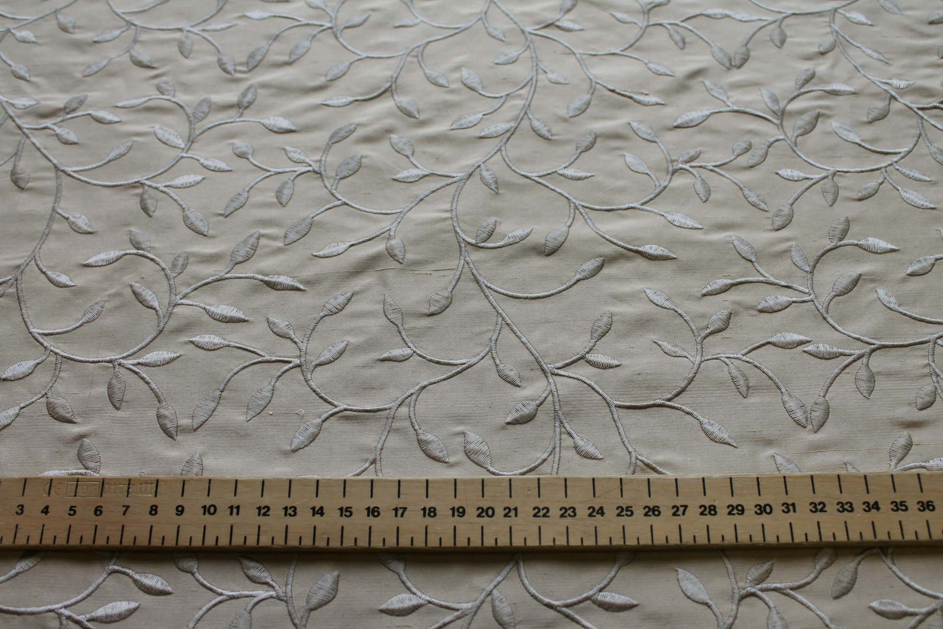 Embroidered Silk Dupion - Golden Leaves and Vines On Gold fabric, image 2 of 7