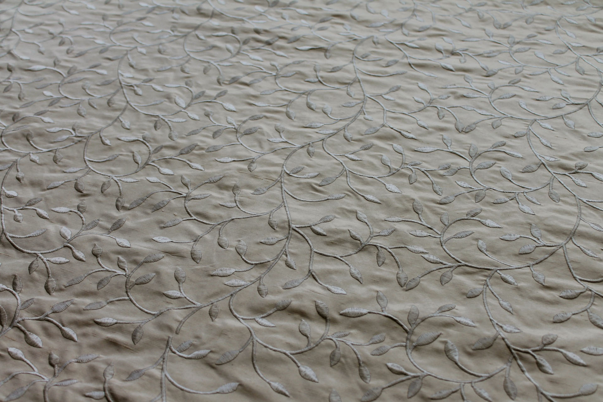 Embroidered Silk Dupion - Golden Leaves and Vines On Gold fabric, image 3 of 7