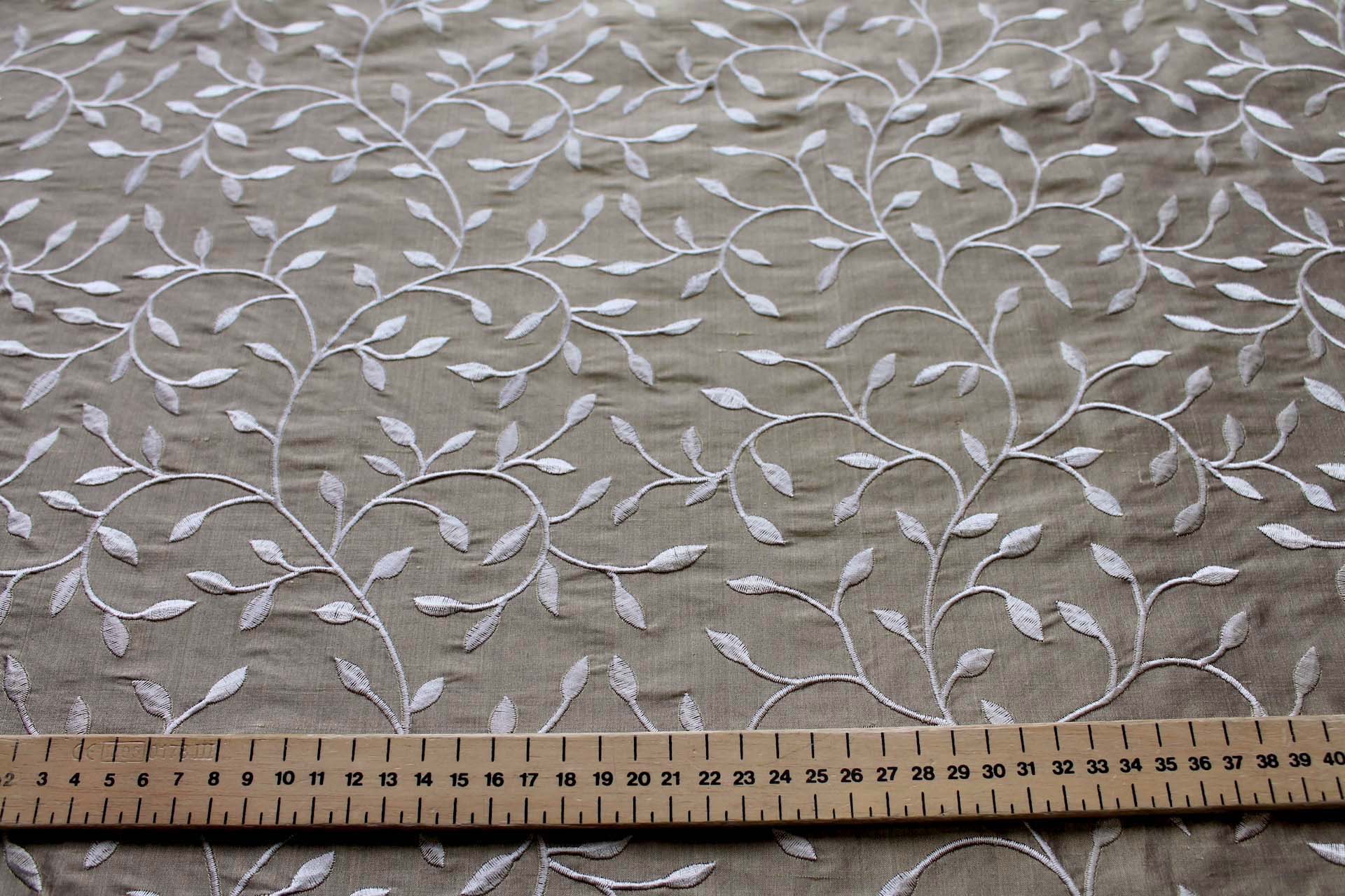 Embroidered Silk Dupion - Golden Leaves and Vines On Deep Gold fabric, image 3 of 7