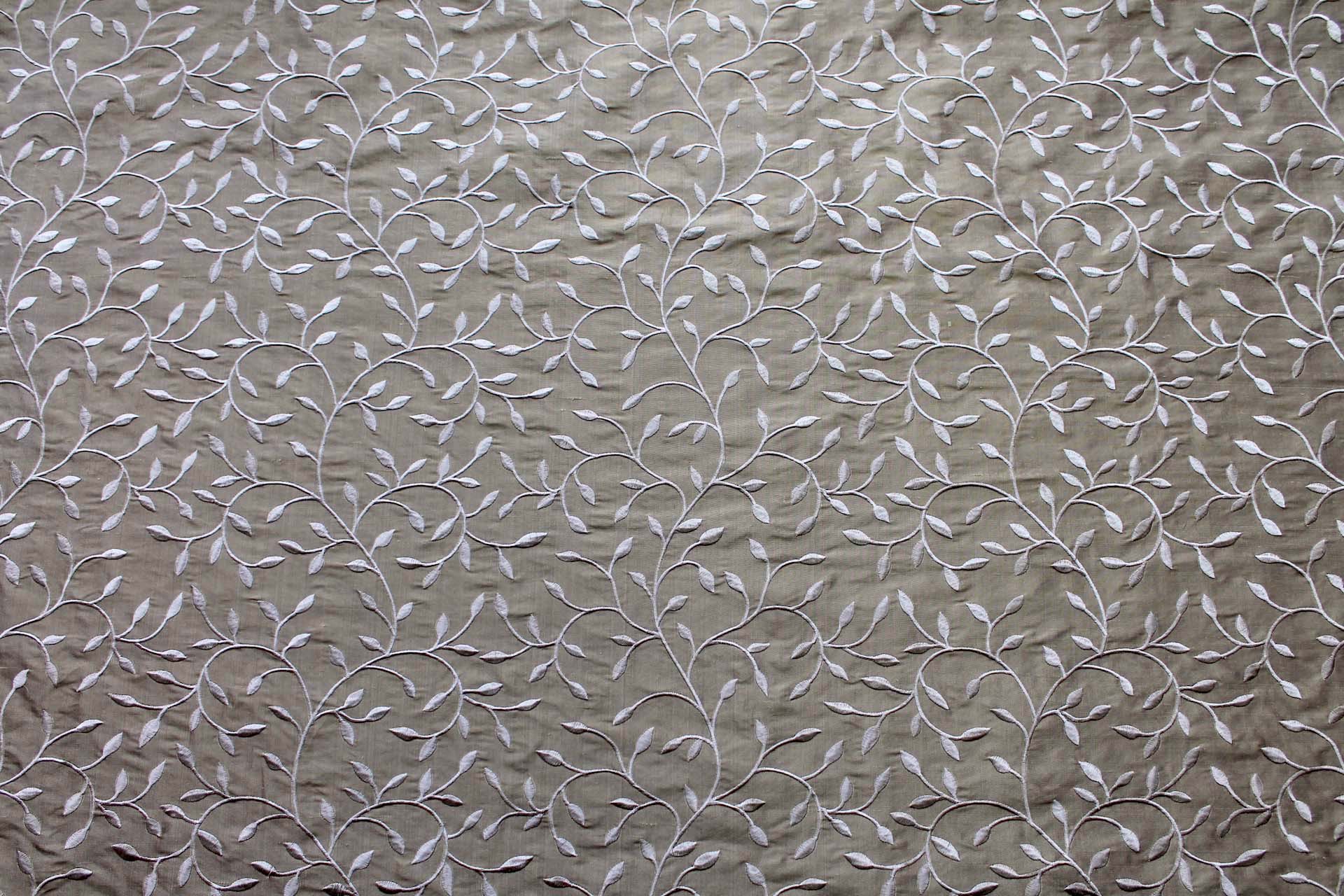 Embroidered Silk Dupion - Golden Leaves and Vines On Deep Gold fabric, image 4 of 7