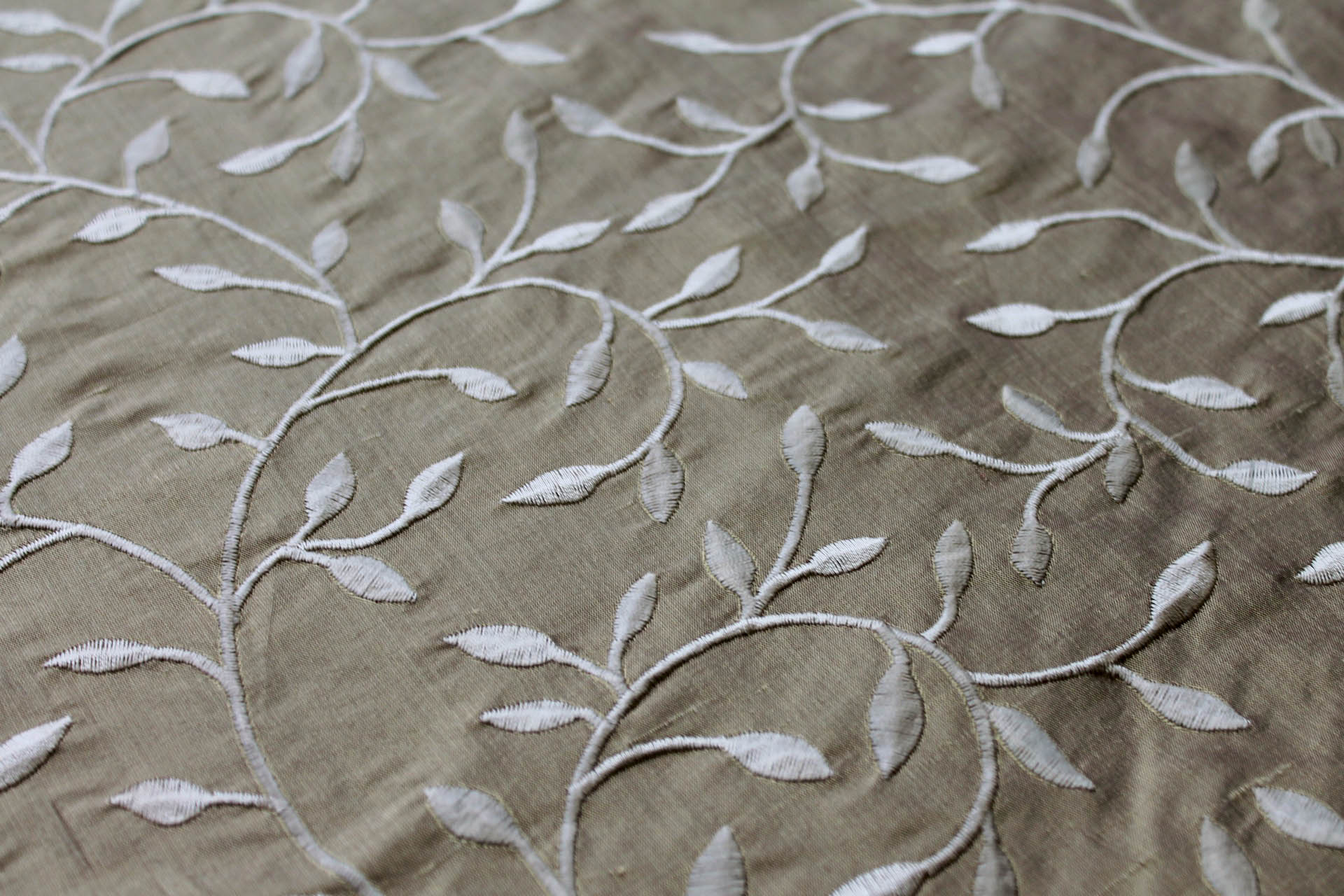 Embroidered Silk Dupion - Golden Leaves and Vines On Deep Gold fabric, image 5 of 7