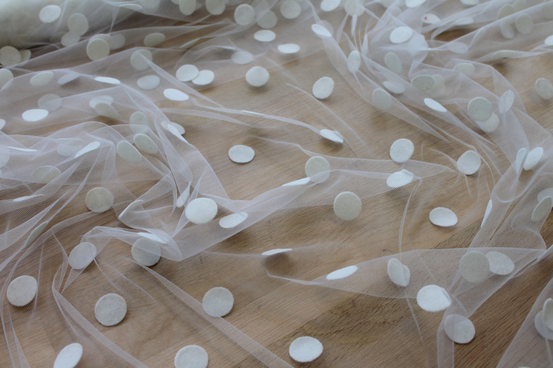 Polka Dot / Flock Spot Tulle - Ivory - Large fabric, image 3 of 6