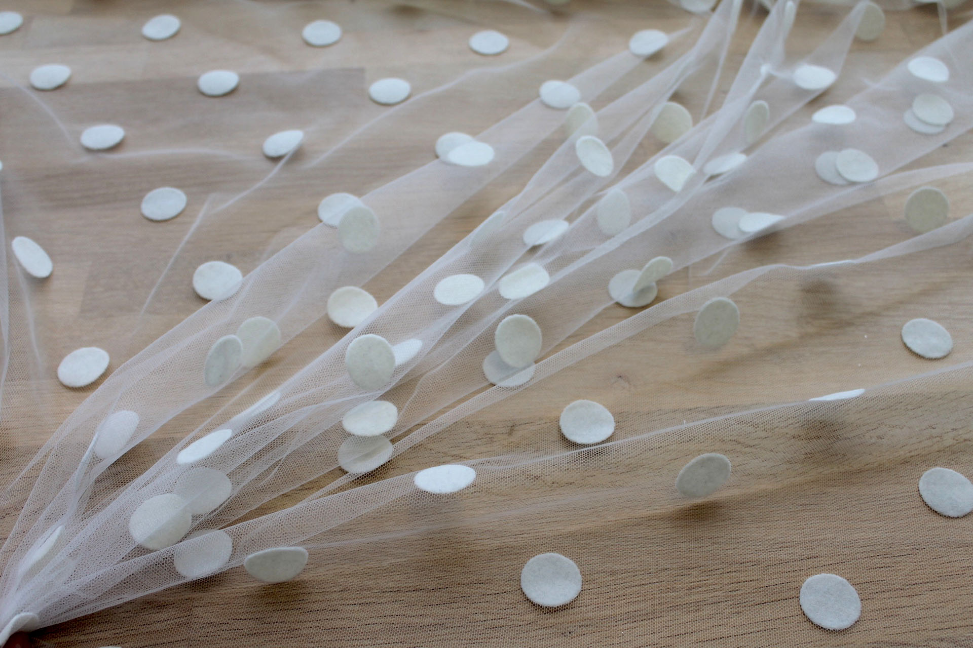 Polka Dot / Flock Spot Tulle - Ivory - Large fabric, image 4 of 6