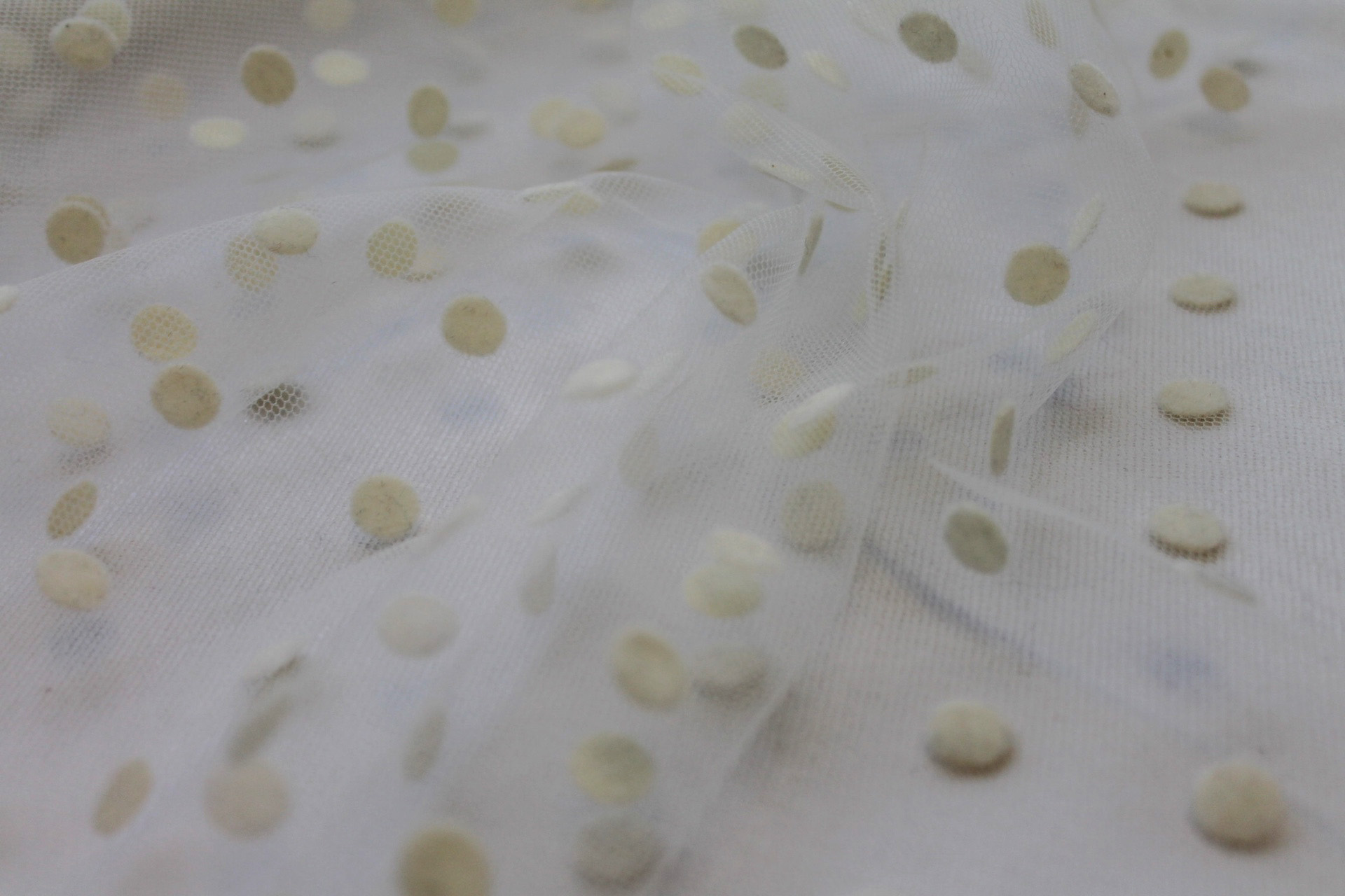 Polka Dot / Flock Spot Tulle - Ivory - Medium fabric, image 2 of 7