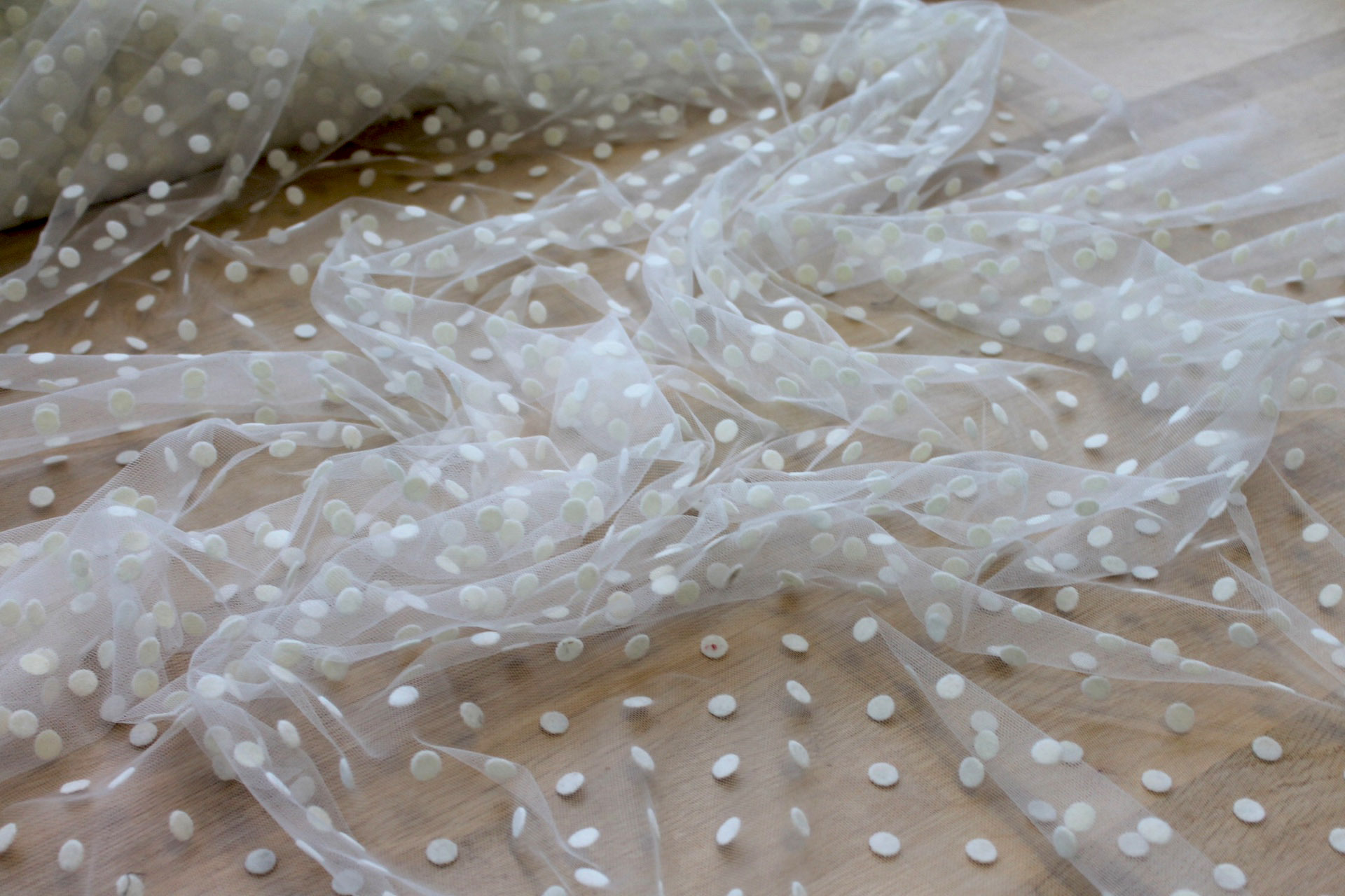 Polka Dot / Flock Spot Tulle - Ivory - Medium fabric, image 3 of 7