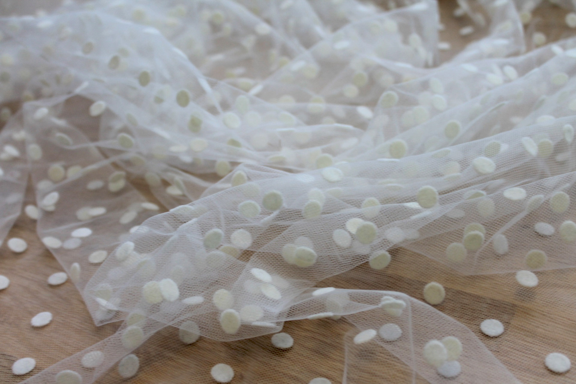 Polka Dot / Flock Spot Tulle - Ivory - Medium fabric, image 4 of 7