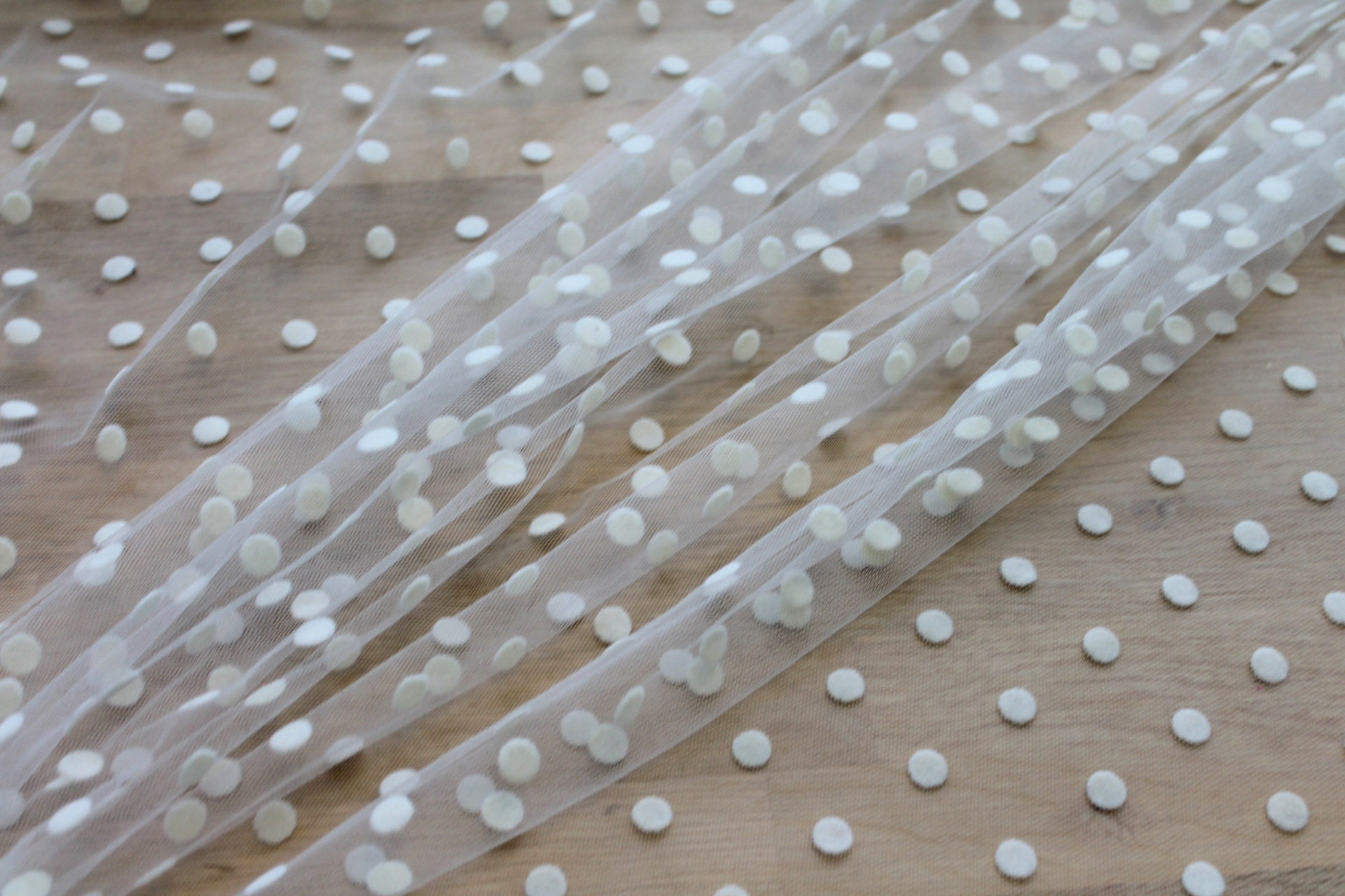 Polka Dot / Flock Spot Tulle - Ivory - Medium fabric, image 6 of 7