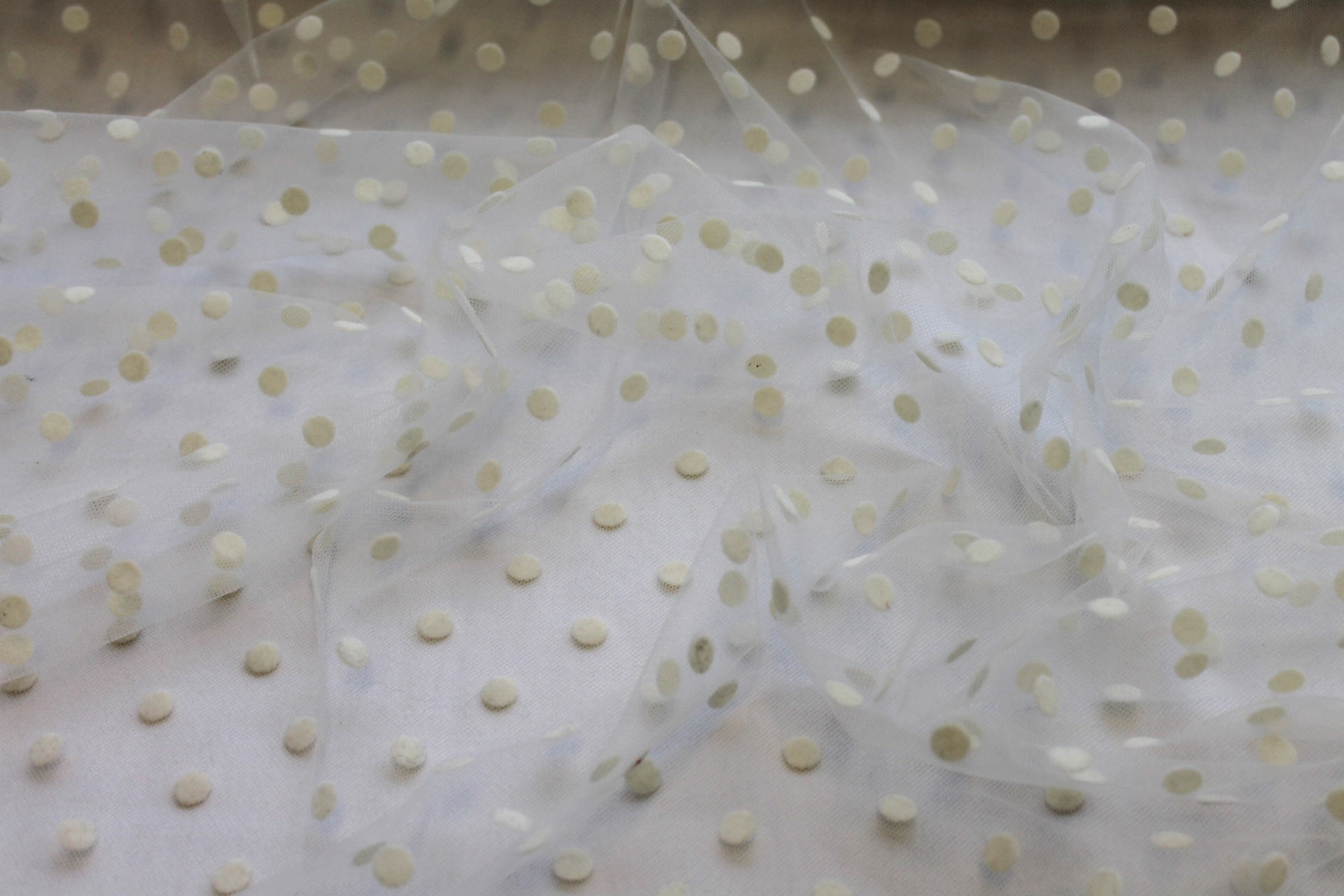 Polka Dot / Flock Spot Tulle - Ivory - Medium fabric, image 7 of 7
