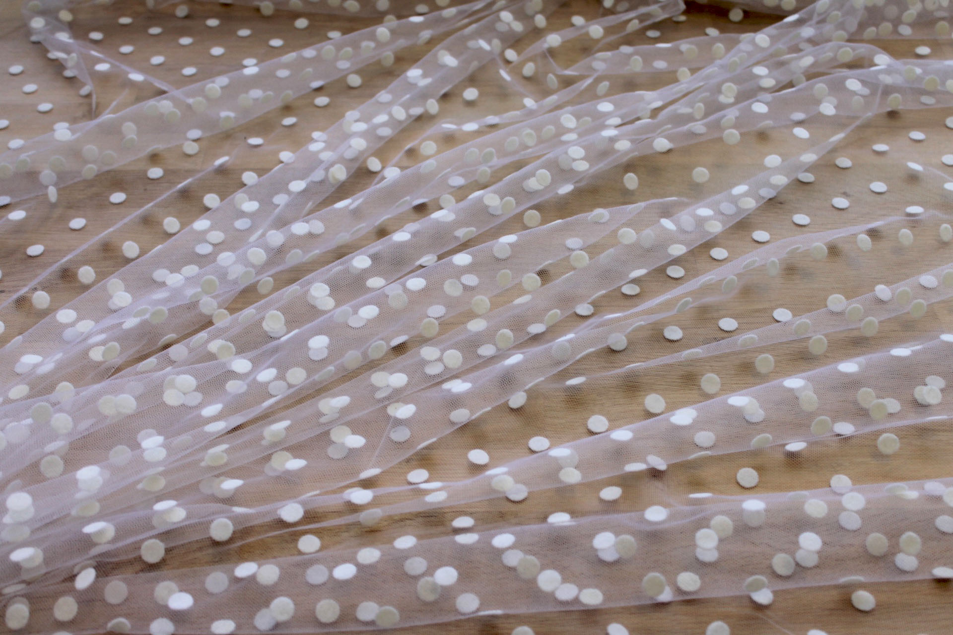 Polka Dot / Flock Spot Tulle - White - Medium fabric, image 2 of 5